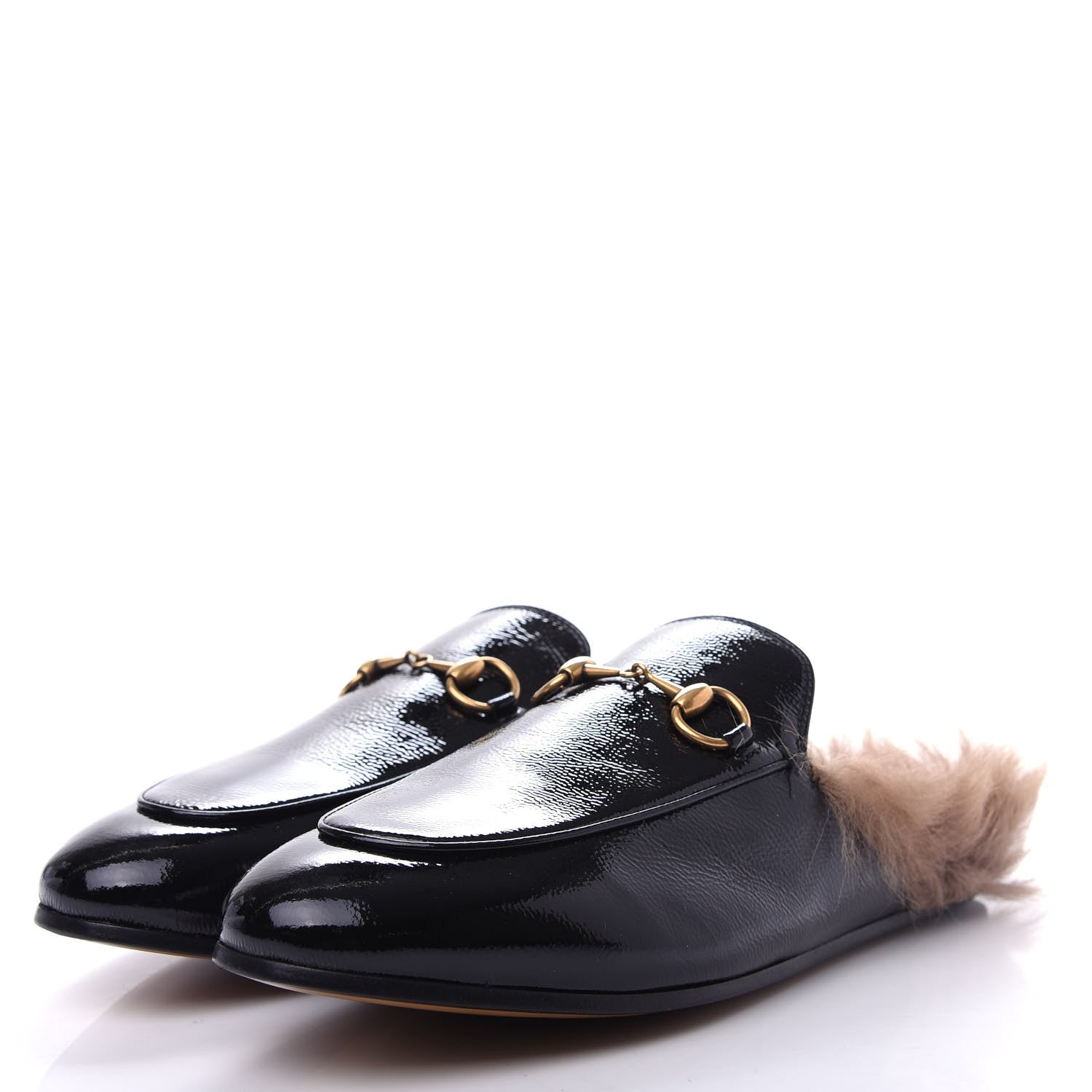 Gucci Patent Fur Womens Princetown Slippers 37.5 Black 3 of 10
