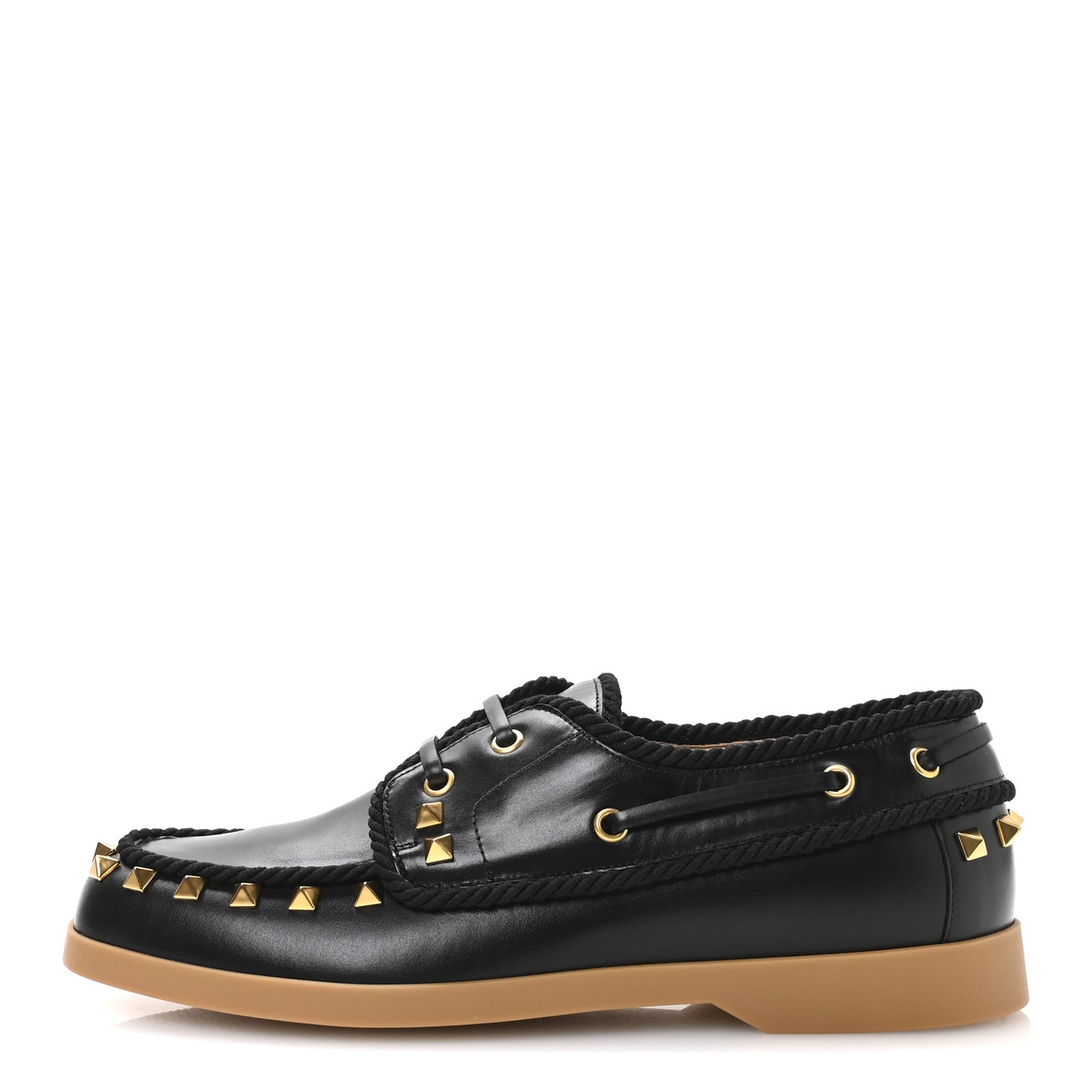 Calfskin Rockstud Palm Avenue Boat Shoes 39.5 Black