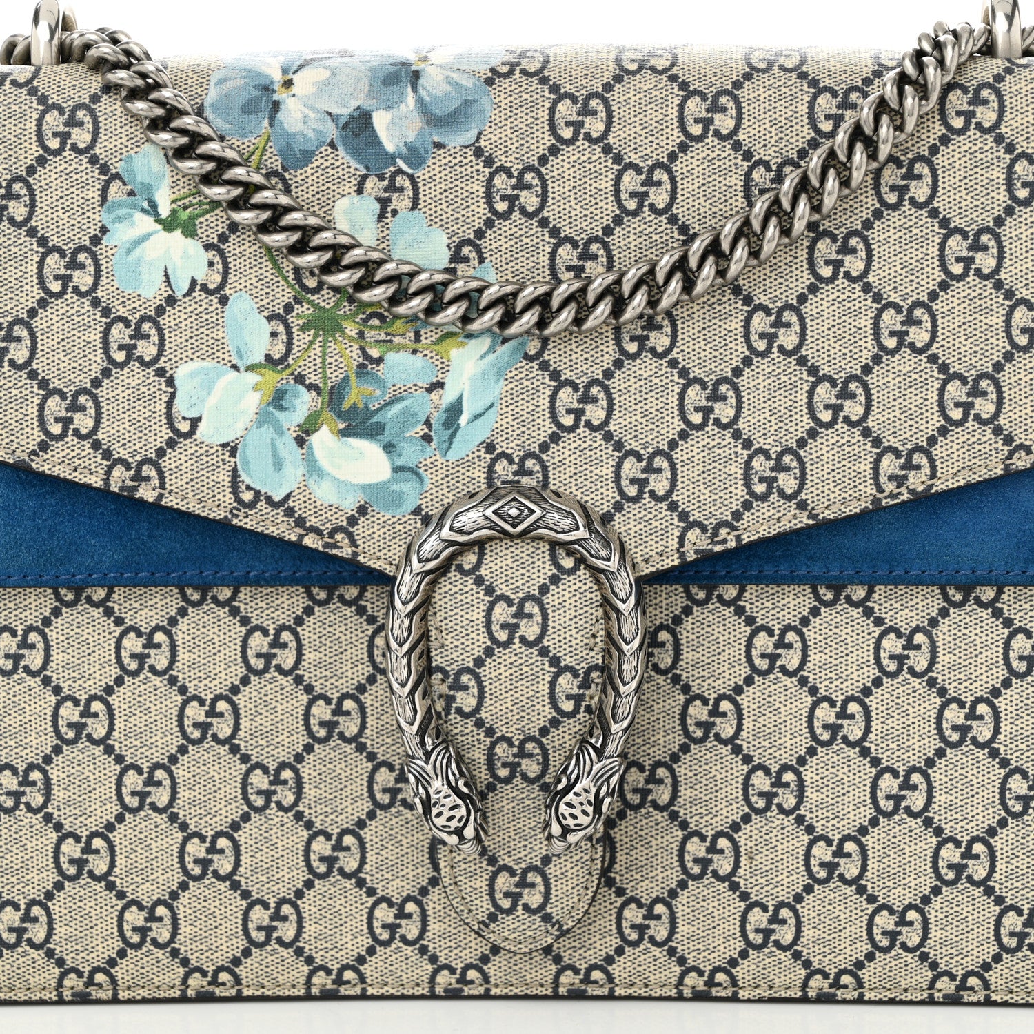 Gucci GG Supreme Monogram Blooms Medium Dionysus Shoulder Bag Beige Navy Vintage Blue 8 of 10