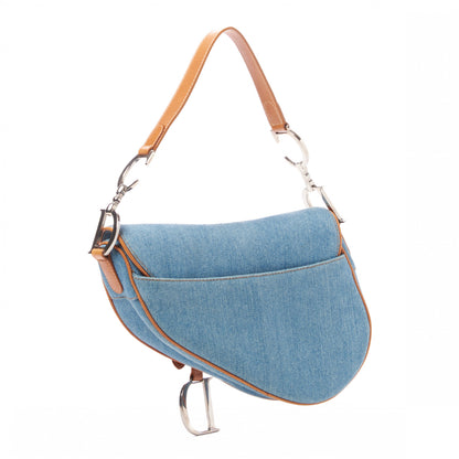 Christian Dior Denim Embroidered Saddle Bag Blue 2 of 13