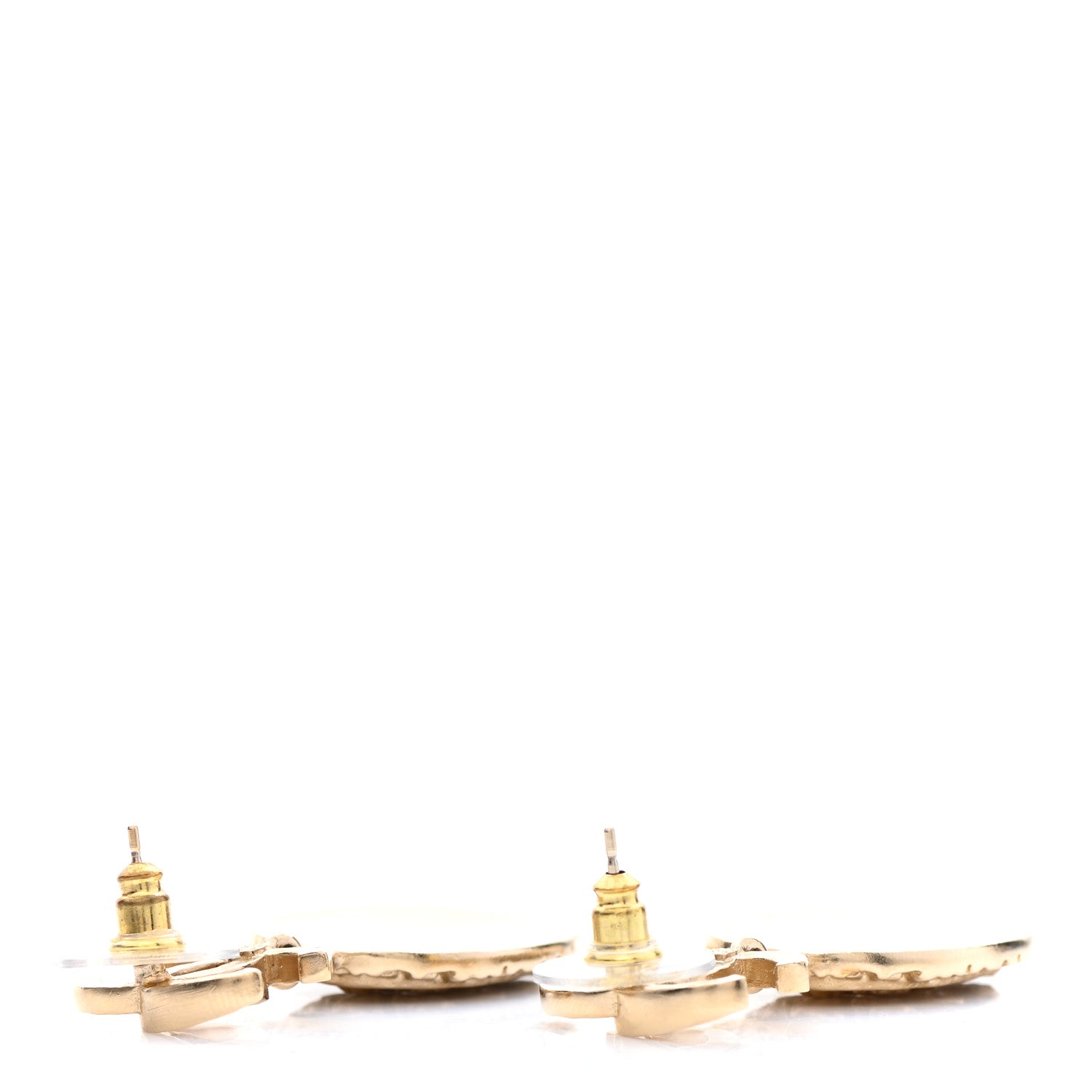 Chanel Crystal CC Medallion Drop Earrings Gold 3 of 5