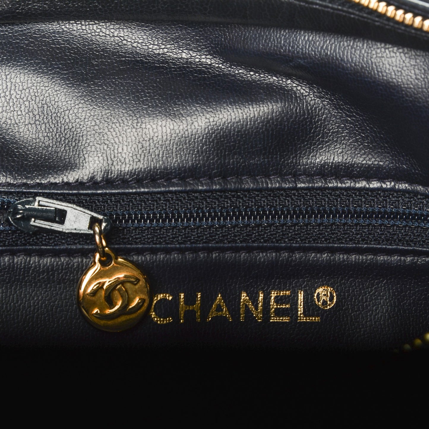 Lambskin Quilted Shoulder Bag Navy Blue