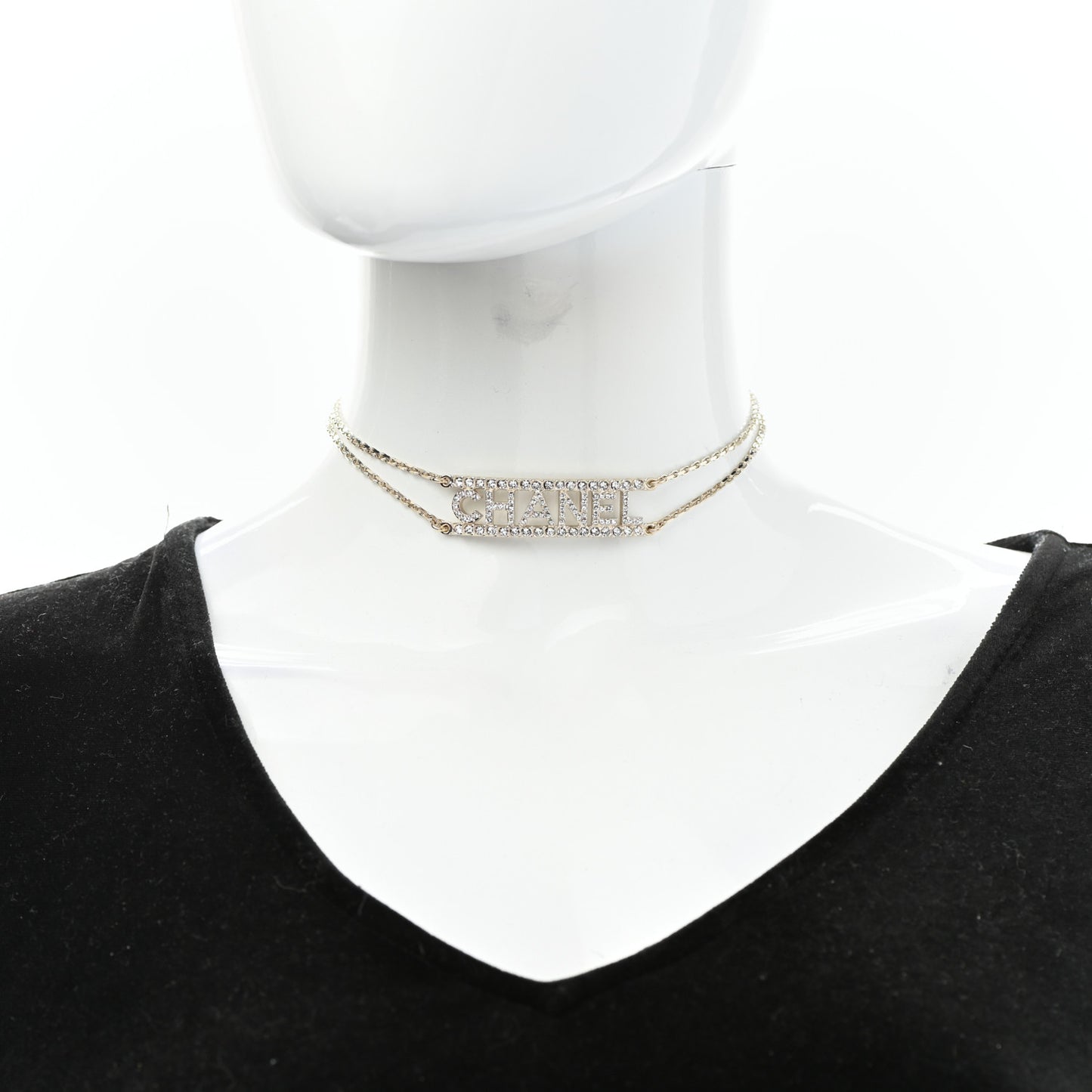 Metal Crystal Logo Choker Necklace Gold