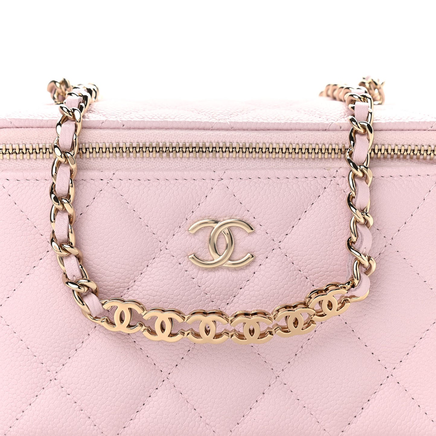 Caviar Quilted Small Tiny CC Vanity Case With Chain Light Pink
