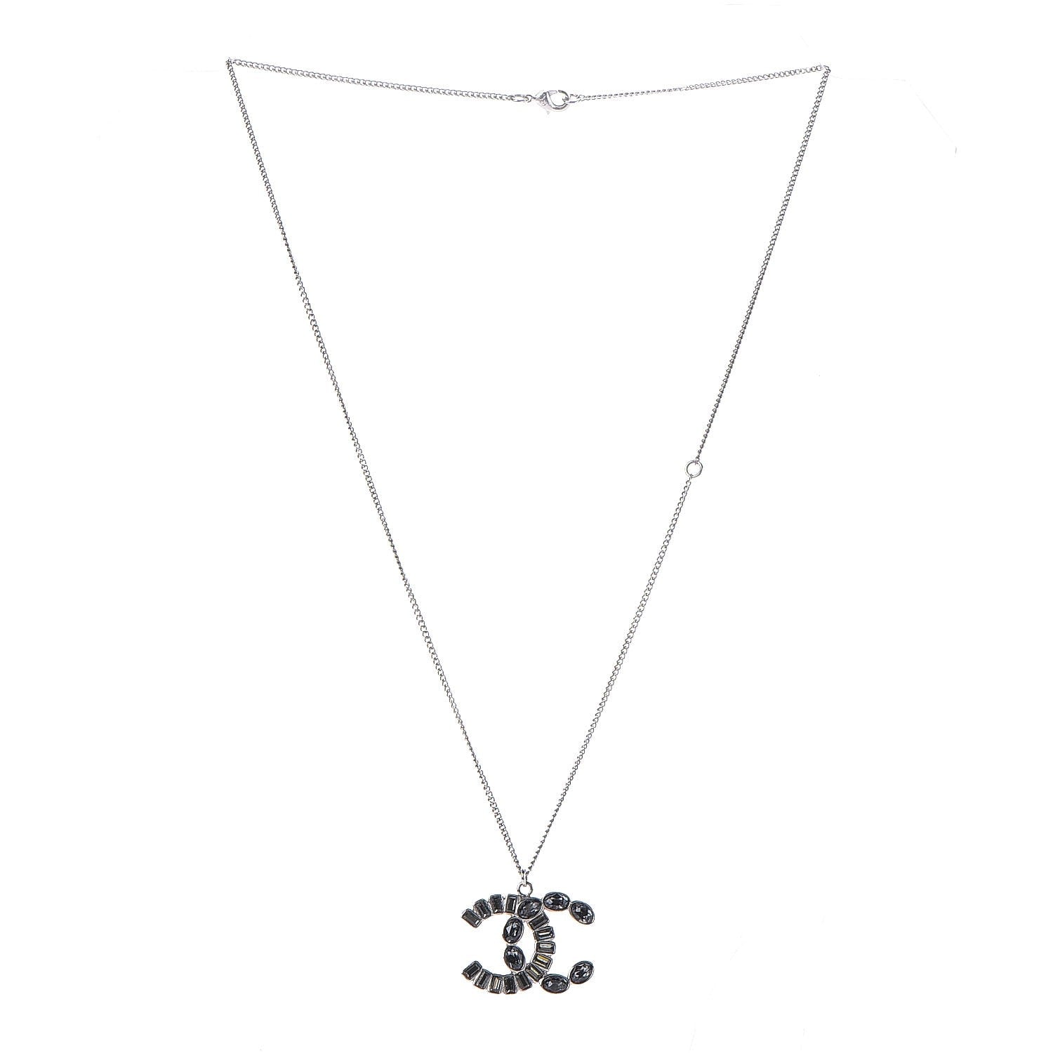 Chanel Baguette Crystal CC Pendant Necklace Silver 3 of 6