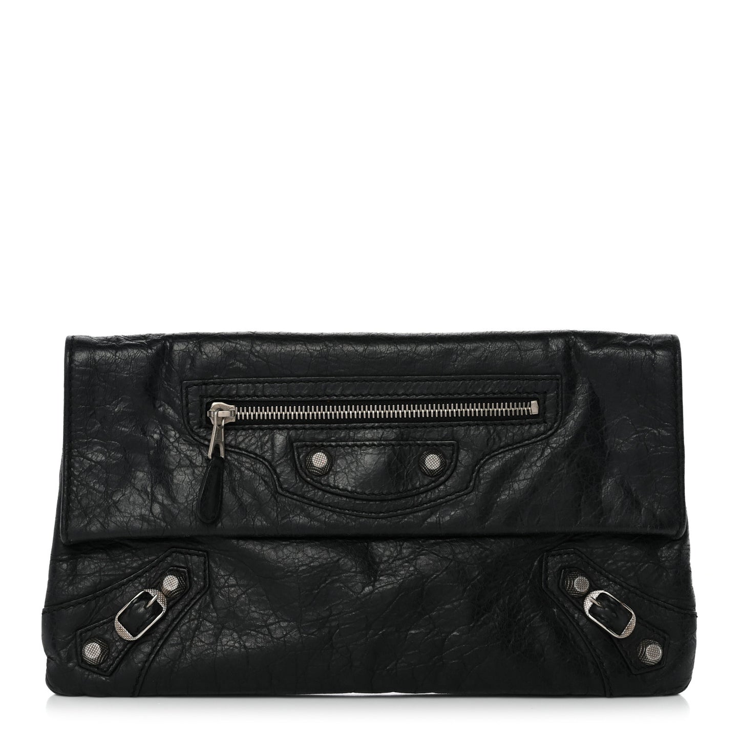 Agneau Giant 12 Silver Hardware Envelope Clutch Black
