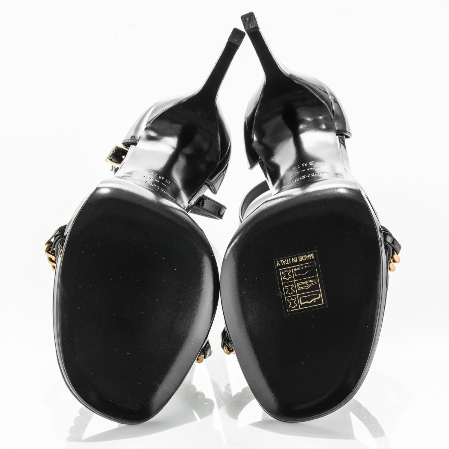 Saint Laurent Patent Calfskin Chain Jane 110 Ankle Strap Sandals 38.5 Black 5 of 7