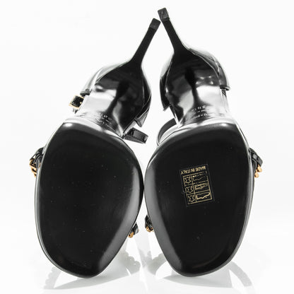 Saint Laurent Patent Calfskin Chain Jane 110 Ankle Strap Sandals 38.5 Black 5 of 7
