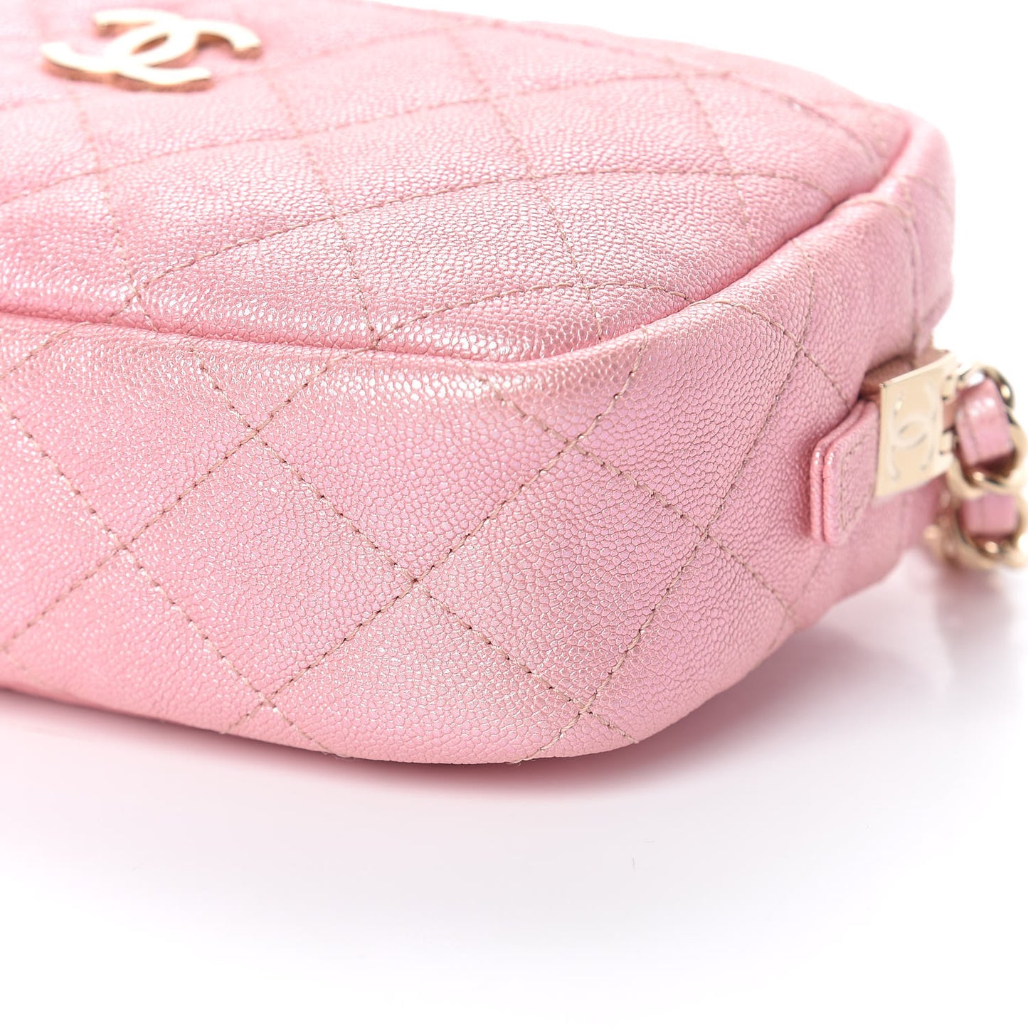 Iridescent Caviar Quilted Small Timeless Camera Case Pink