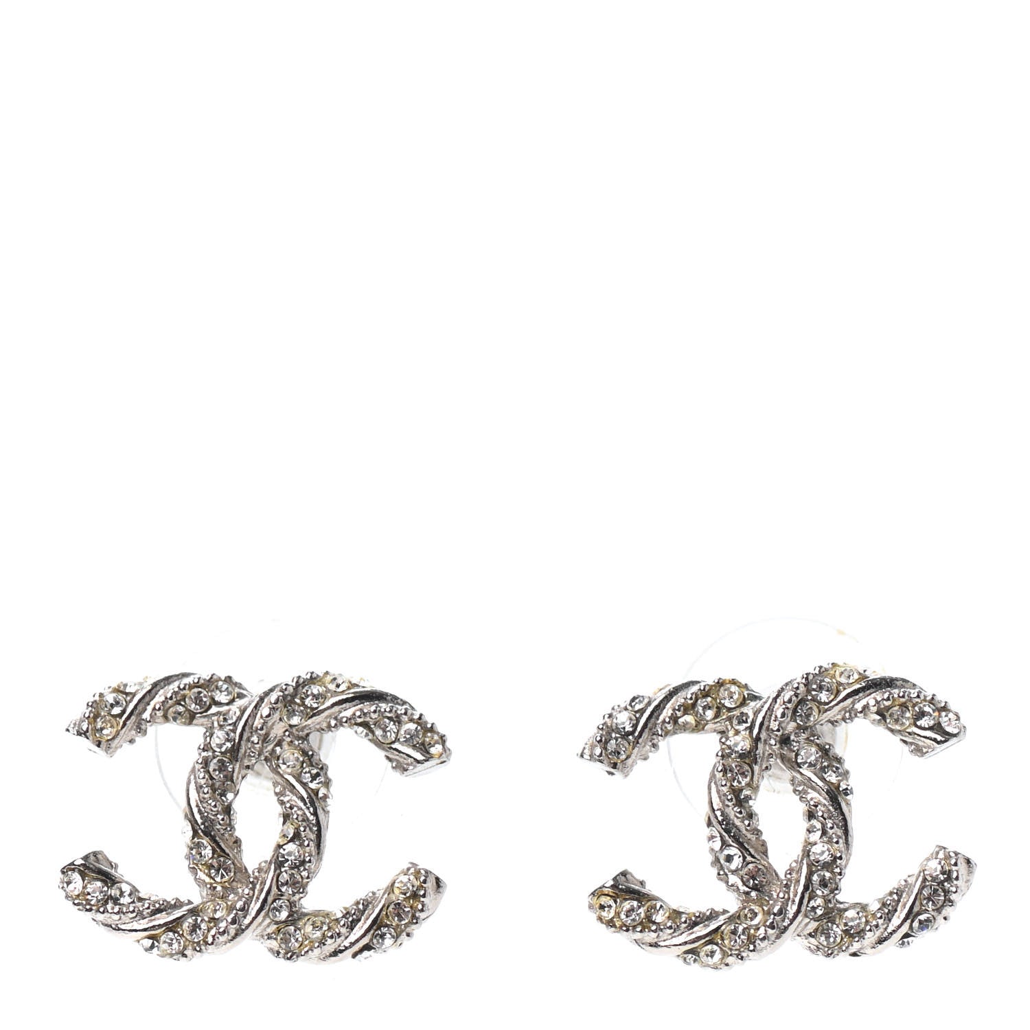 Chanel Crystal CC Twisted Earrings Silver 1 of 4