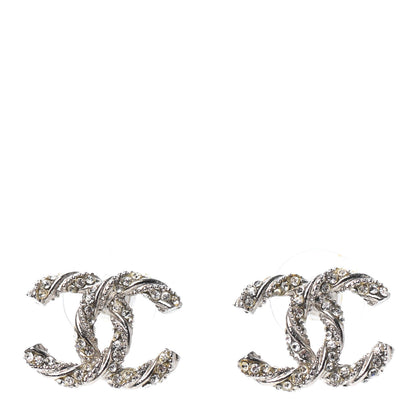Chanel Crystal CC Twisted Earrings Silver 1 of 4