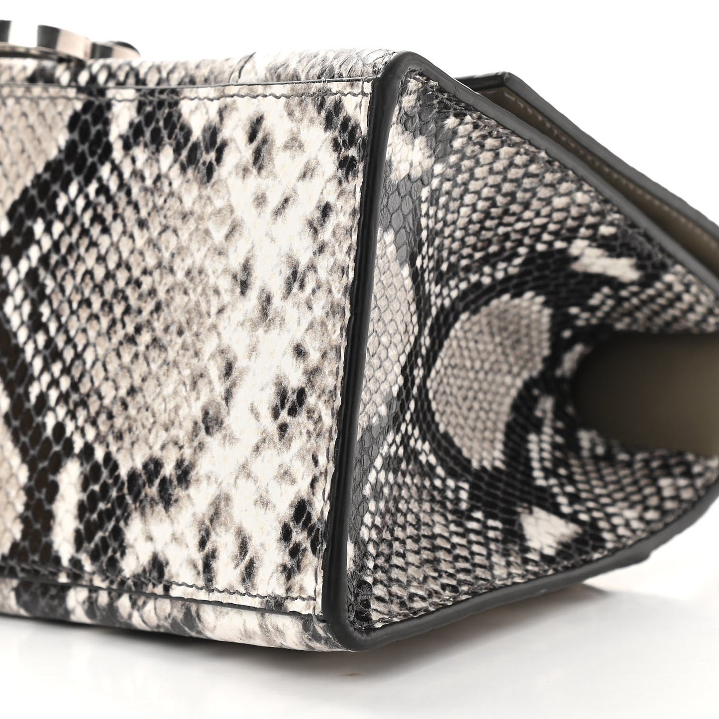 Calfskin Snake Effect Small Hourglass Top Handle Bag Black White