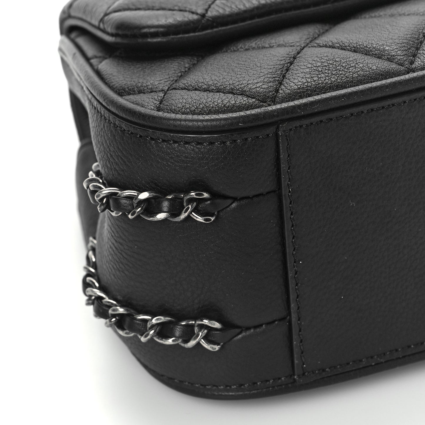 Calfskin Quilted Small Frame In Chain Flap Black