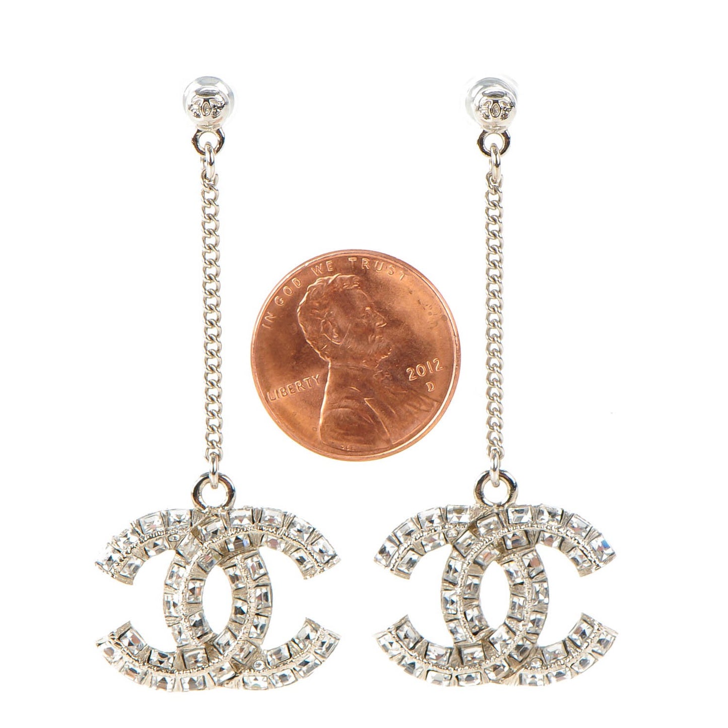 Baguette Crystal CC Dangle Earrings Silver