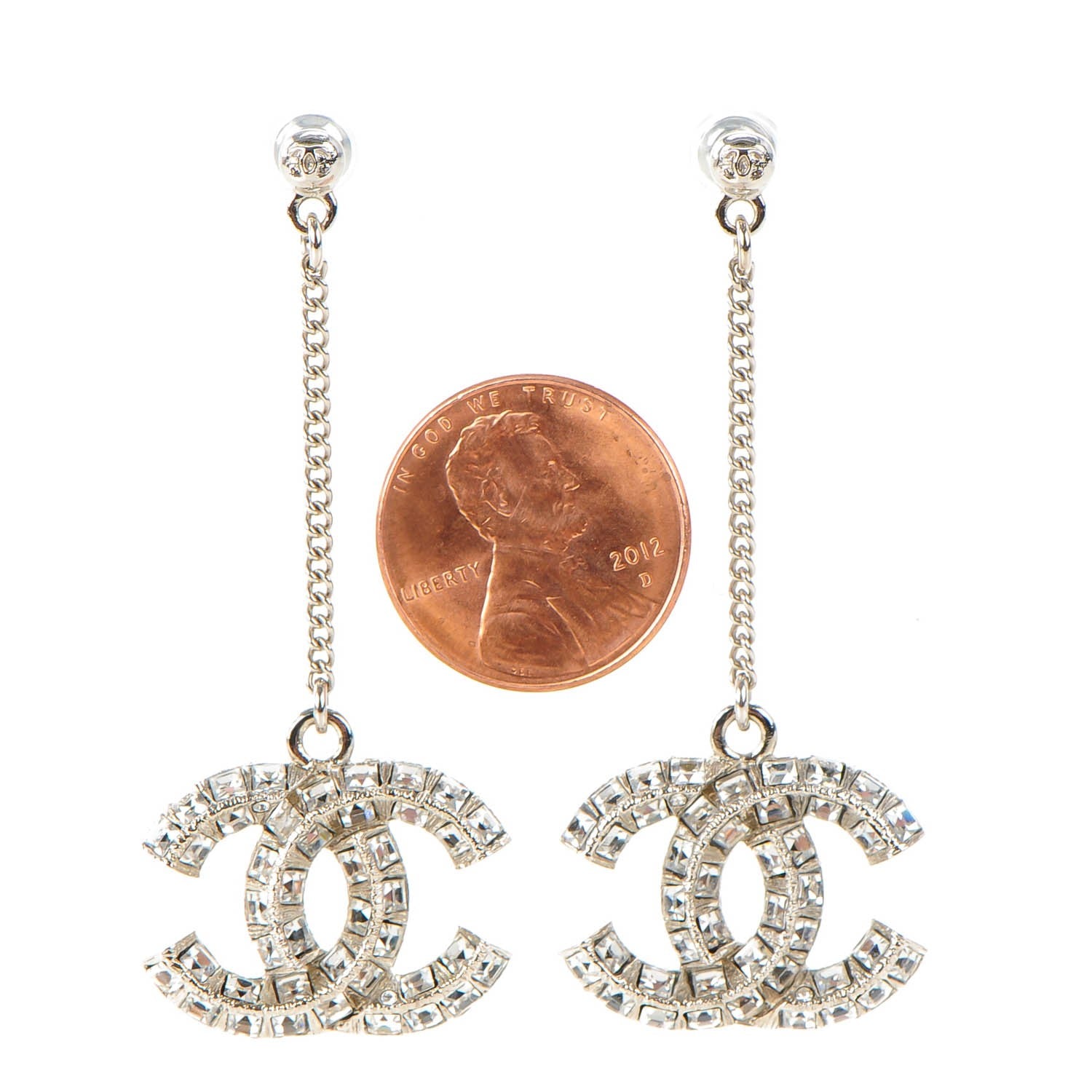 Chanel Baguette Crystal CC Dangle Earrings Silver 2 of 5