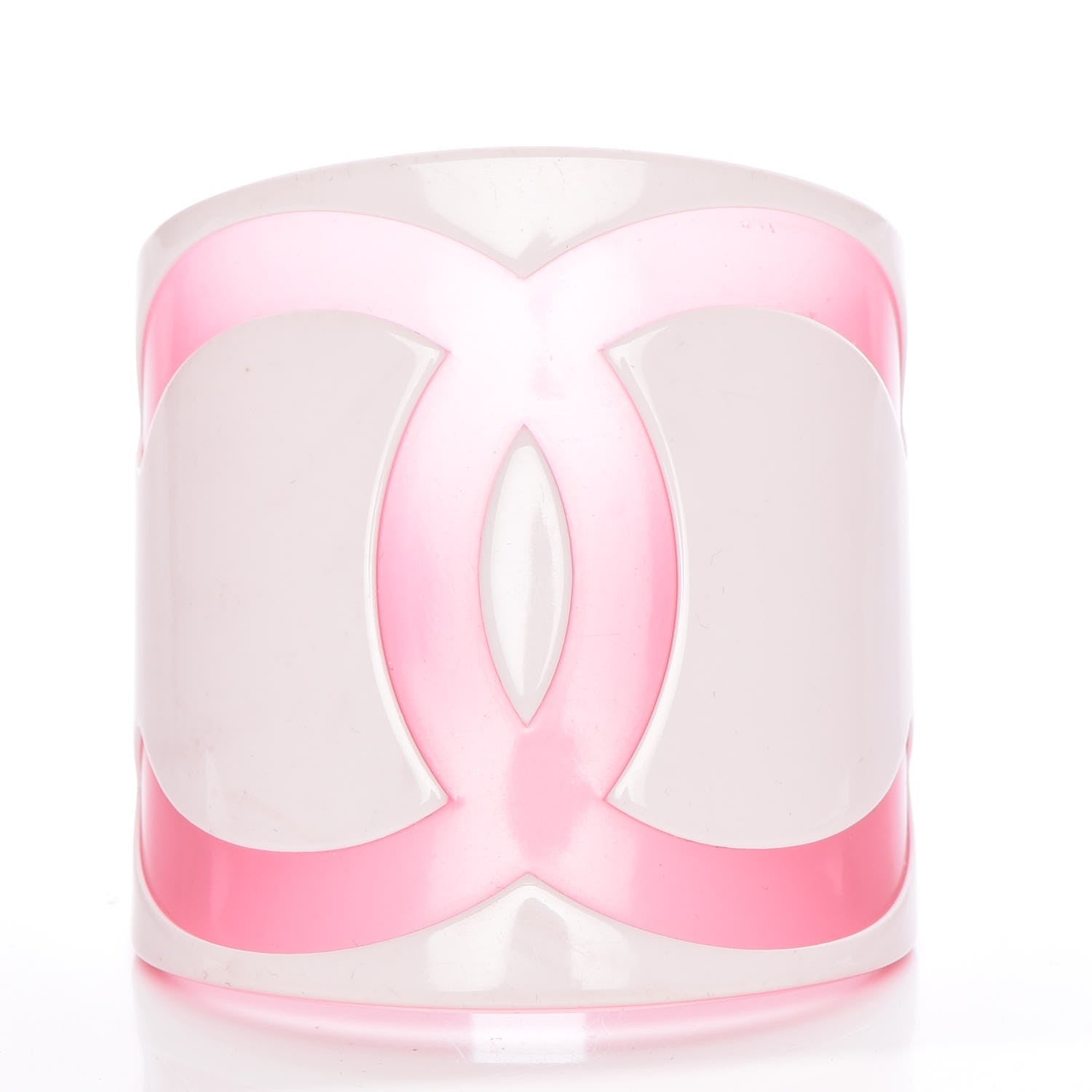 Chanel Resin CC Wide Cuff White Pink 1 of 4