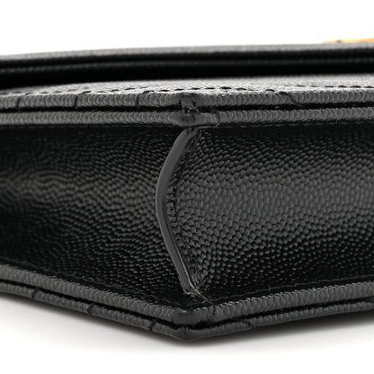 Saint Laurent Grain De Poudre Matelasse Chevron Monogram Envelope Chain Wallet Black 9 of 10