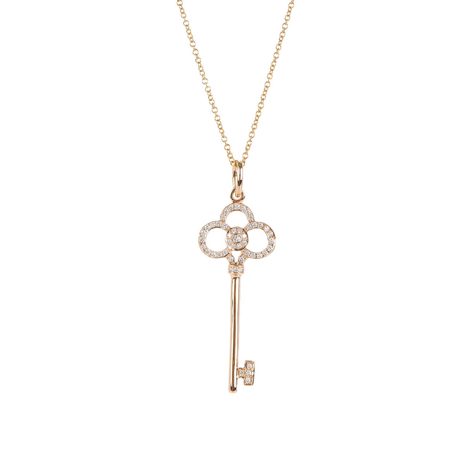 18K Rose Gold Diamond Crown Key Pendant Necklace