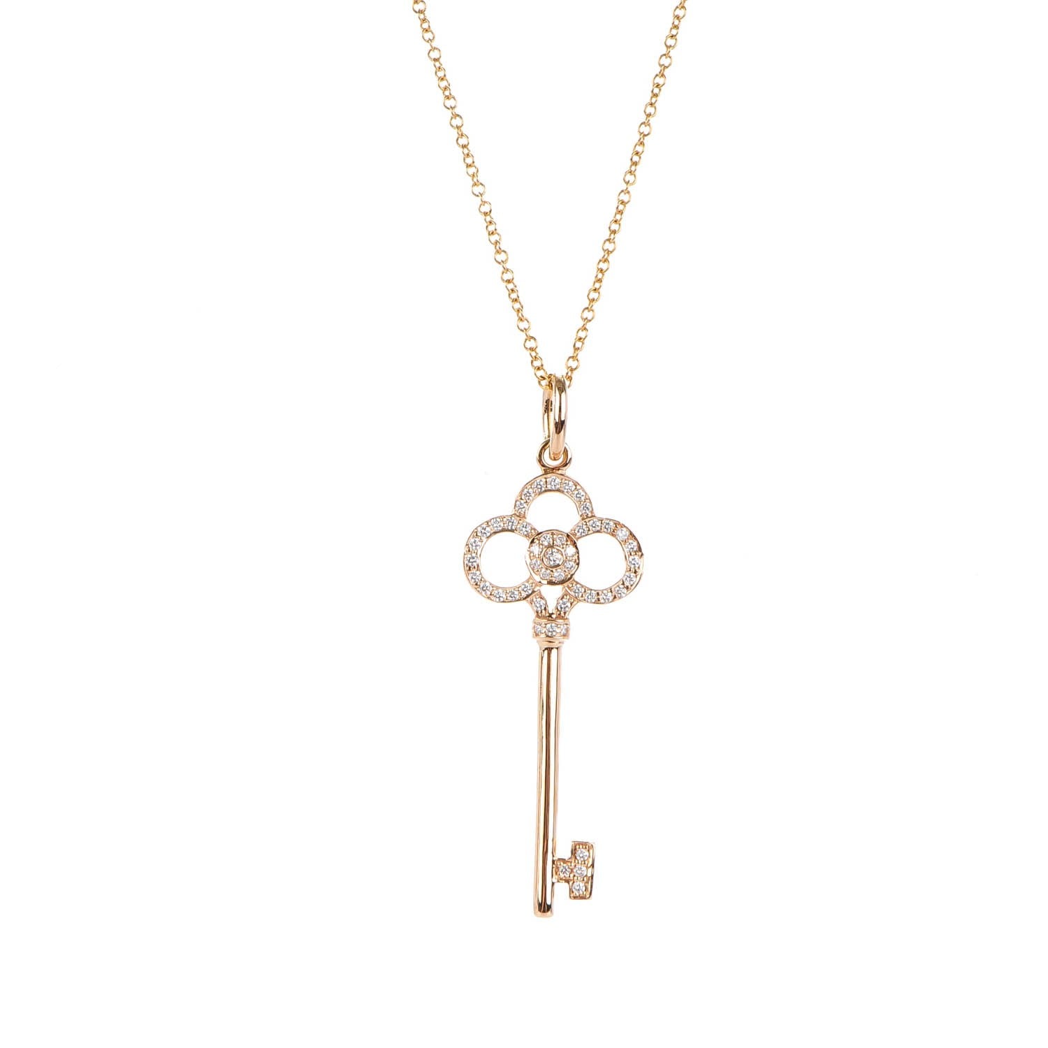 Tiffany 18K Rose Gold Diamond Crown Key Pendant Necklace 3 of 7