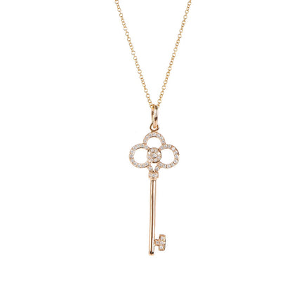 Tiffany 18K Rose Gold Diamond Crown Key Pendant Necklace 3 of 7