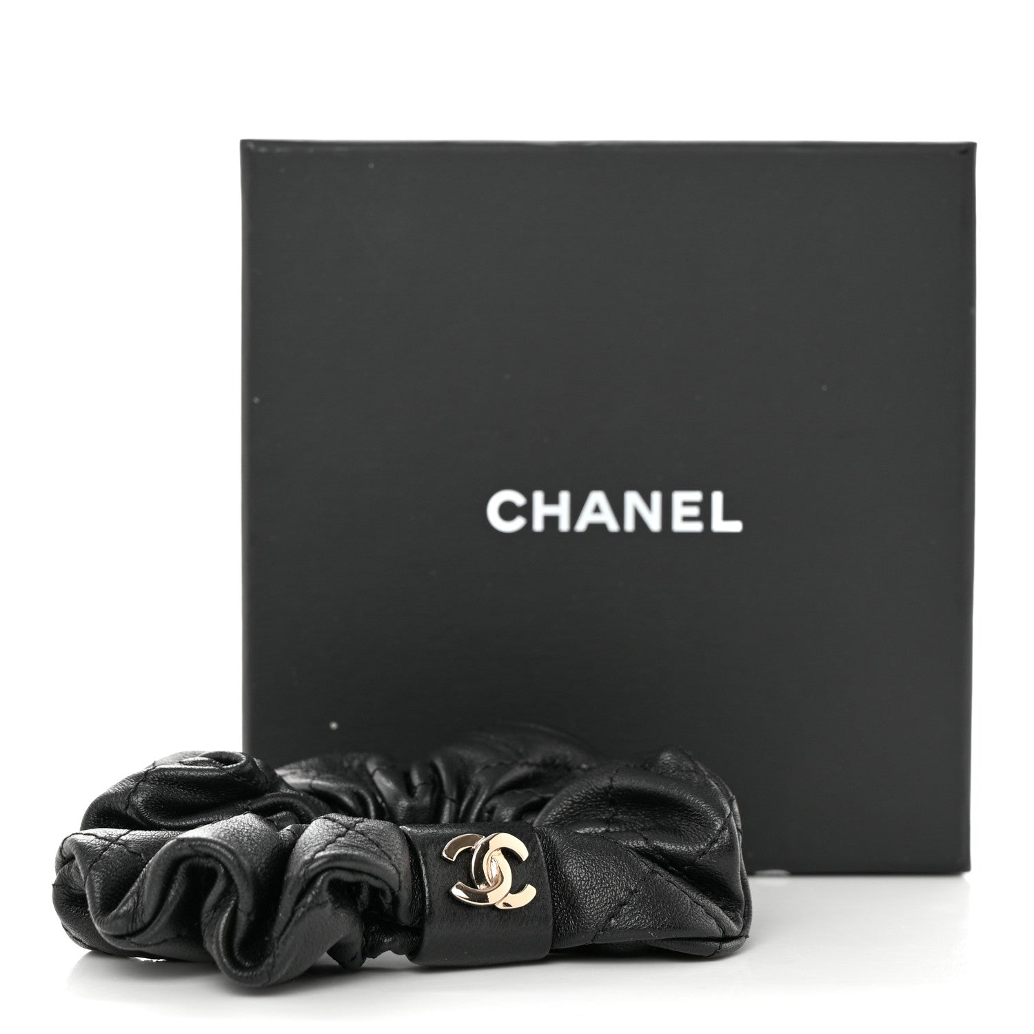 Chanel Lambskin Quilted CC Hair Scrunchie Black 4 of 4
