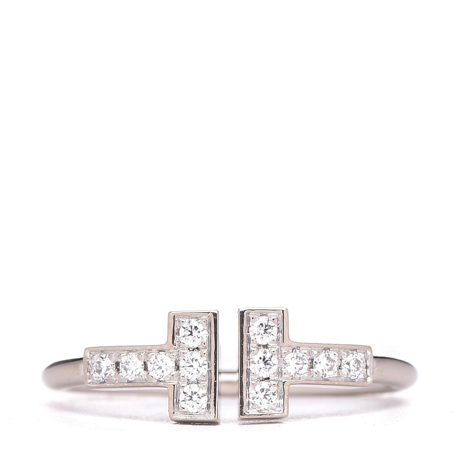 Tiffany 18K White Gold Diamond T Wire Ring 50 5.5 1 of 6
