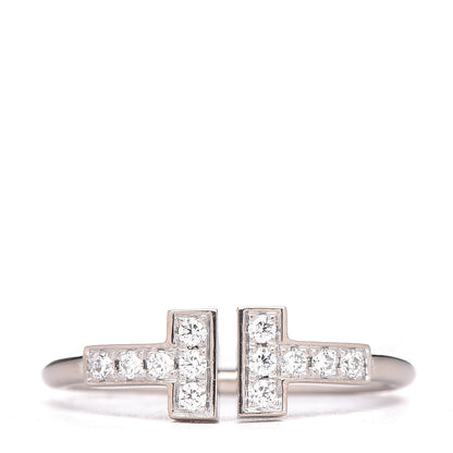 Tiffany 18K White Gold Diamond T Wire Ring 50 5.5 1 of 6