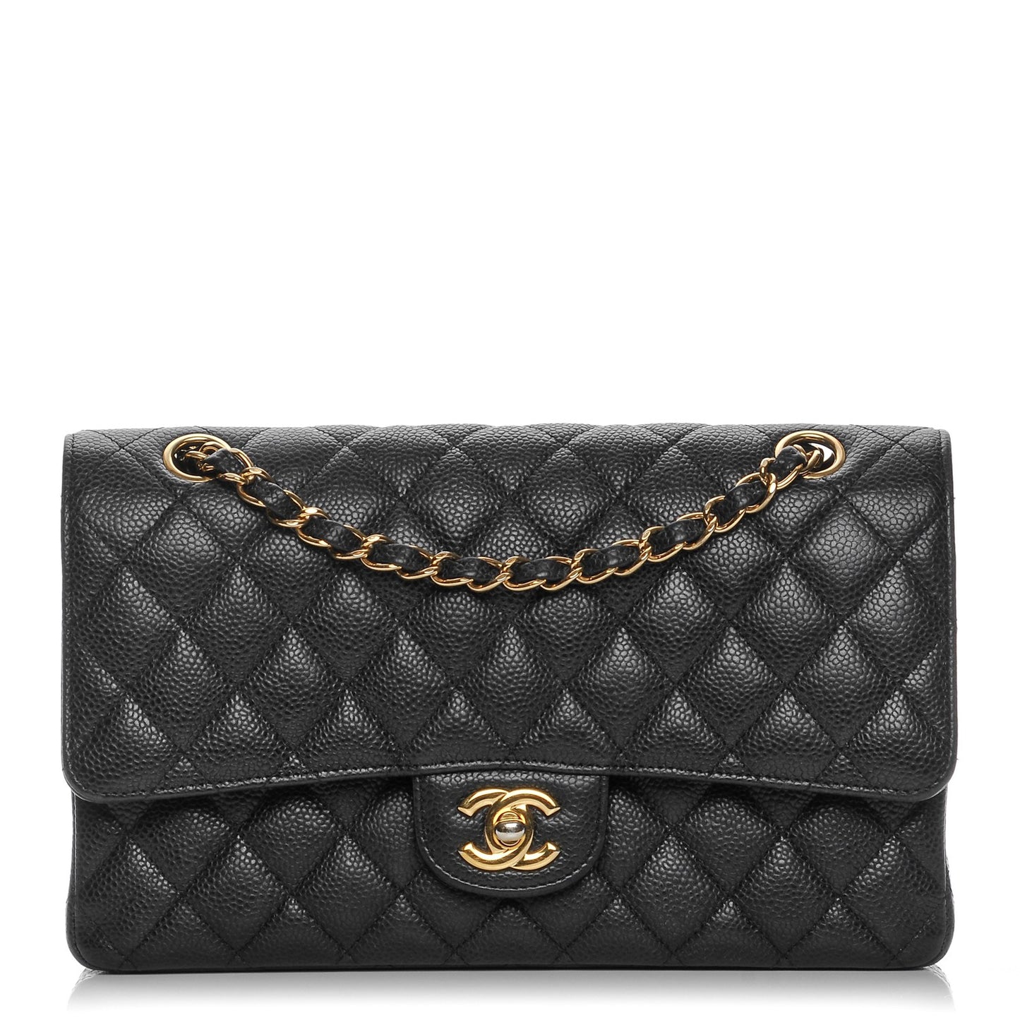 Caviar Quilted Medium Double Flap Black