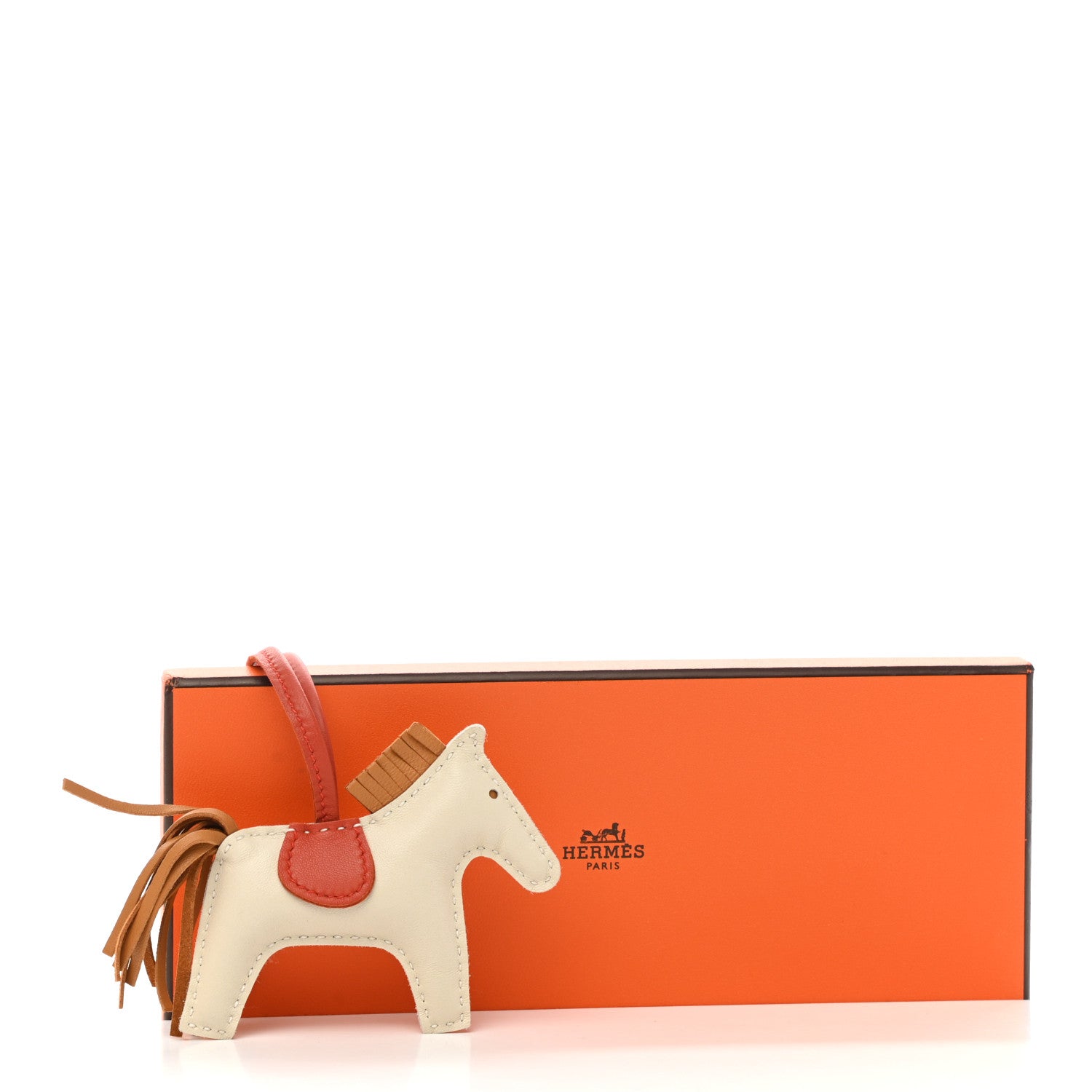 Hermes Milo Lambskin Grigri Rodeo Horse Bag Charm PM Craie Sesame Cornaline 5 of 5