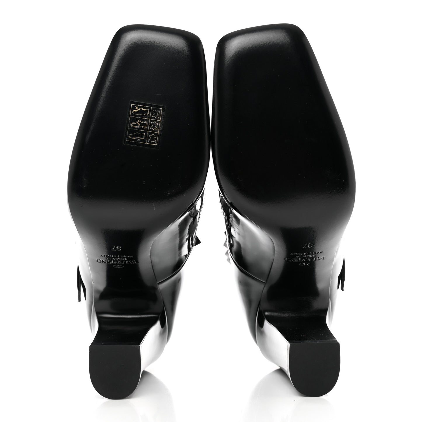 Patent Monochrome Rockstud Tan-Go Ankle Strap Pumps 37 Black