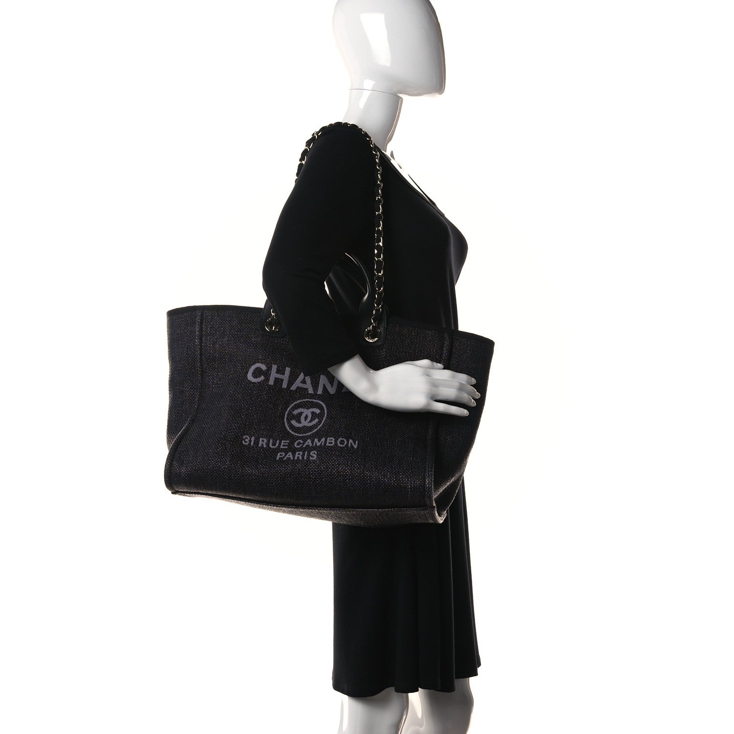 Chanel Woven Straw Raffia Medium Deauville Tote Black 2 of 15