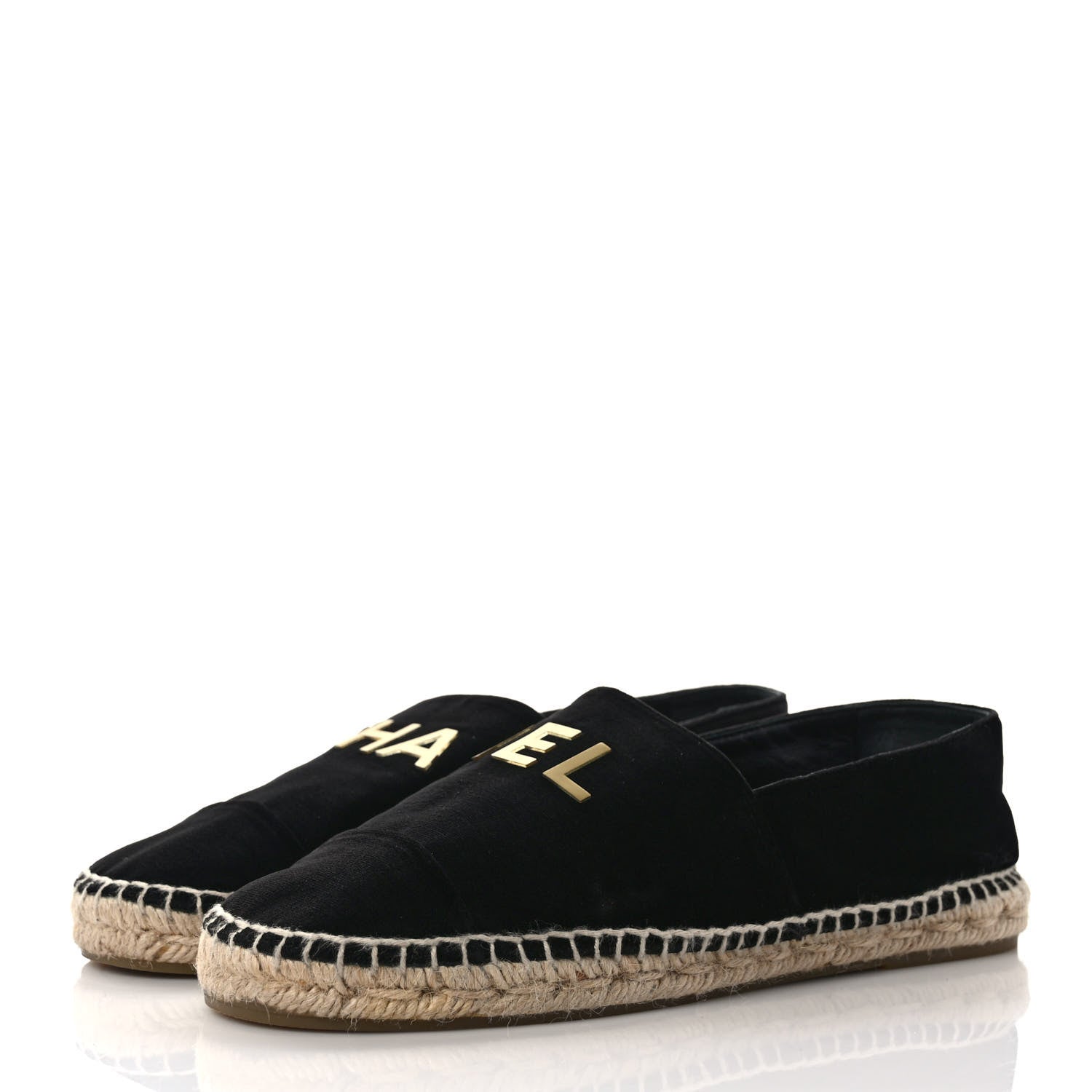 Chanel Velvet Logo Espadrilles 38 Black 3 of 7
