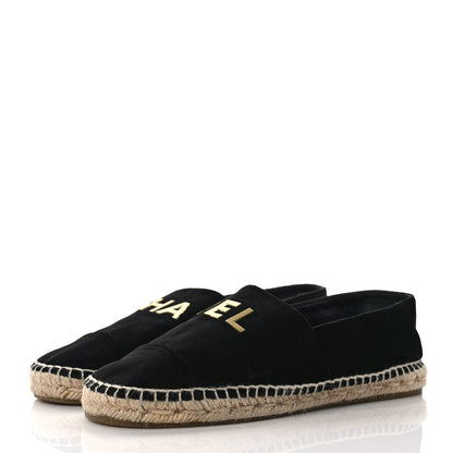 Chanel Velvet Logo Espadrilles 38 Black 3 of 7