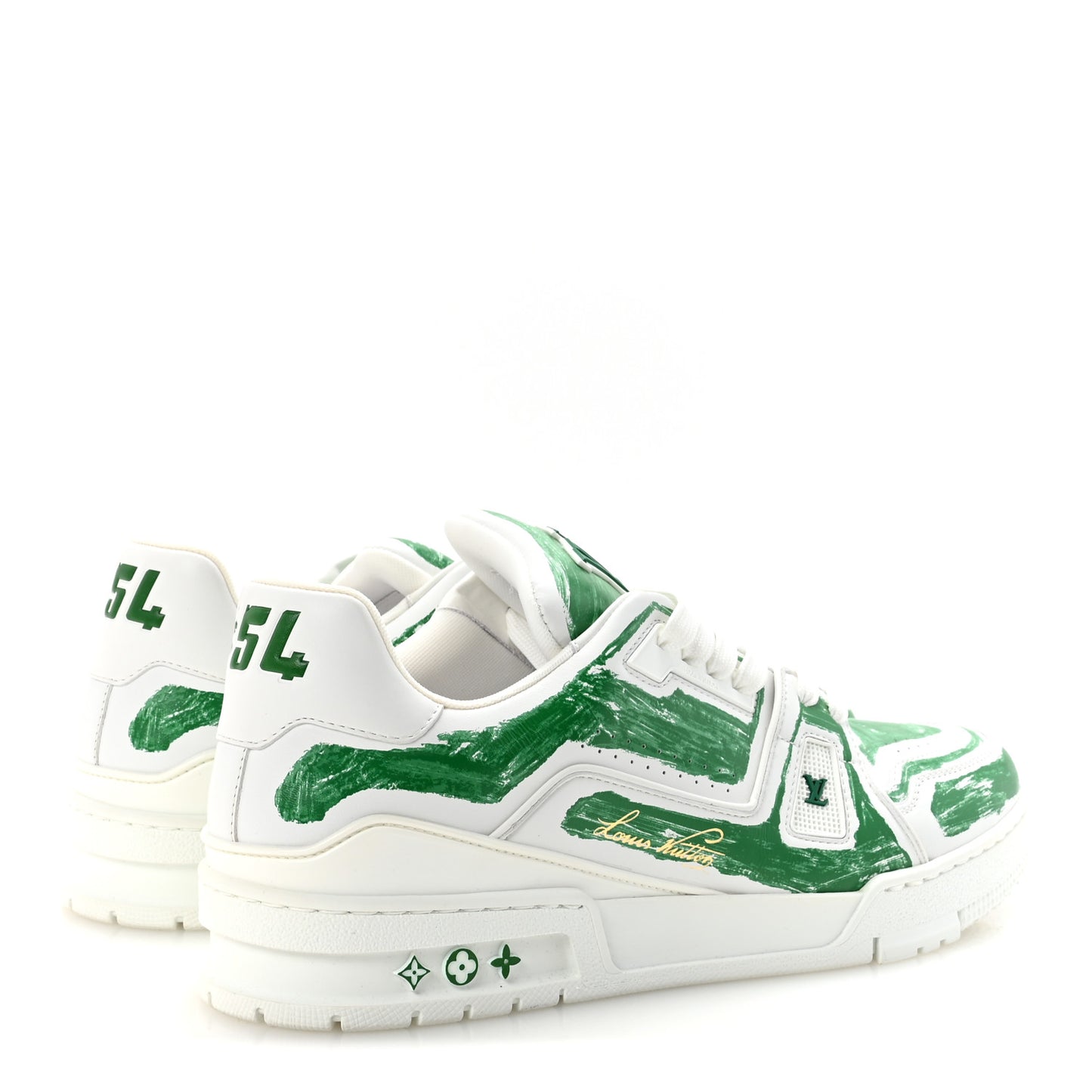Calfskin Mens LV Trainer Sneakers 10 White Green