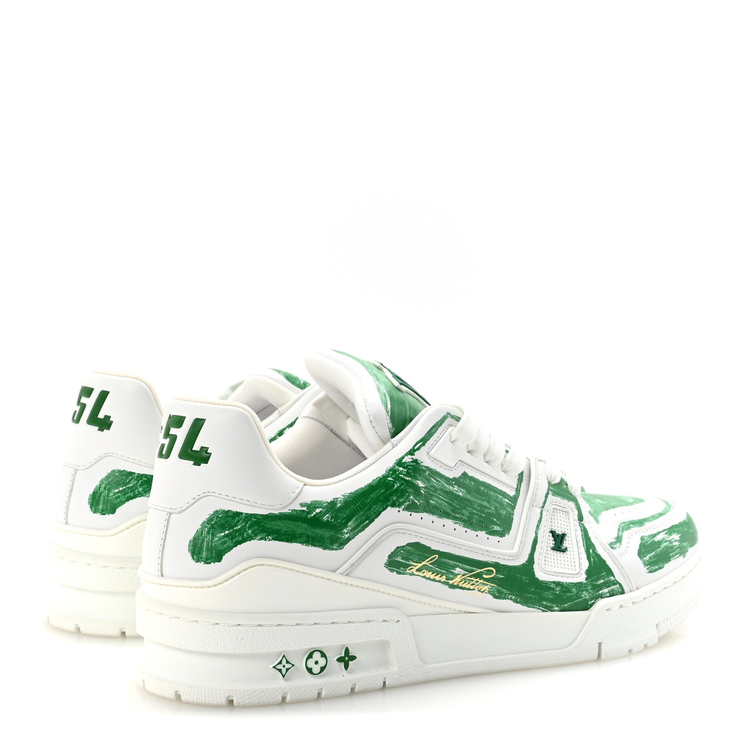 Louis Vuitton Calfskin Mens LV Trainer Sneakers 10 White Green 5 of 10