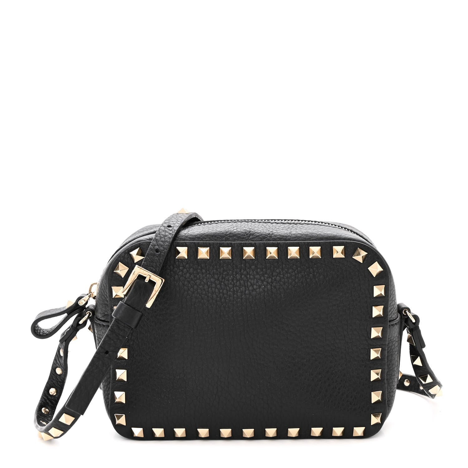 Valentino Garavani Pebbled Calfskin Rockstud Camera Crossbody Bag Black 1 of 15