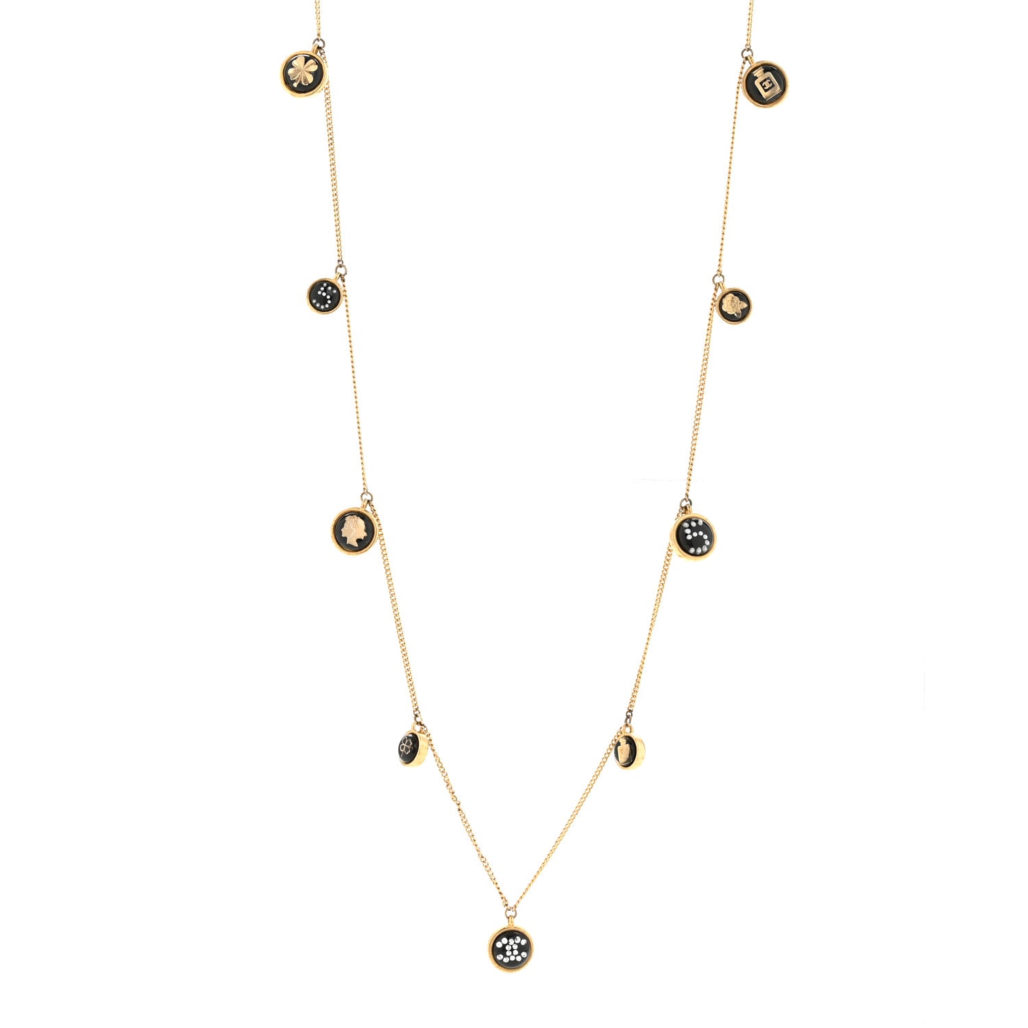 Chanel Metal Resin Enamel Crystal CC Long Necklace Gold Black 1 of 6
