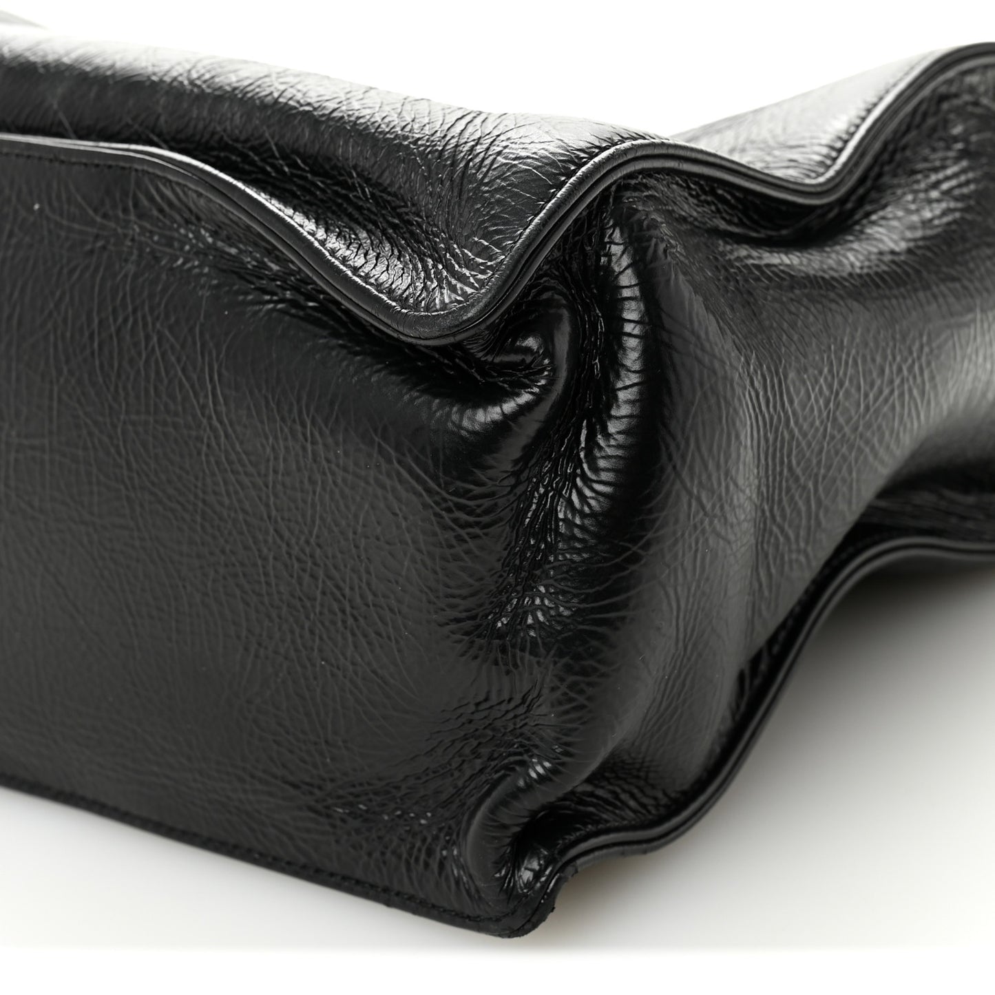 Shiny Aged Calfskin Shopping Bag Black