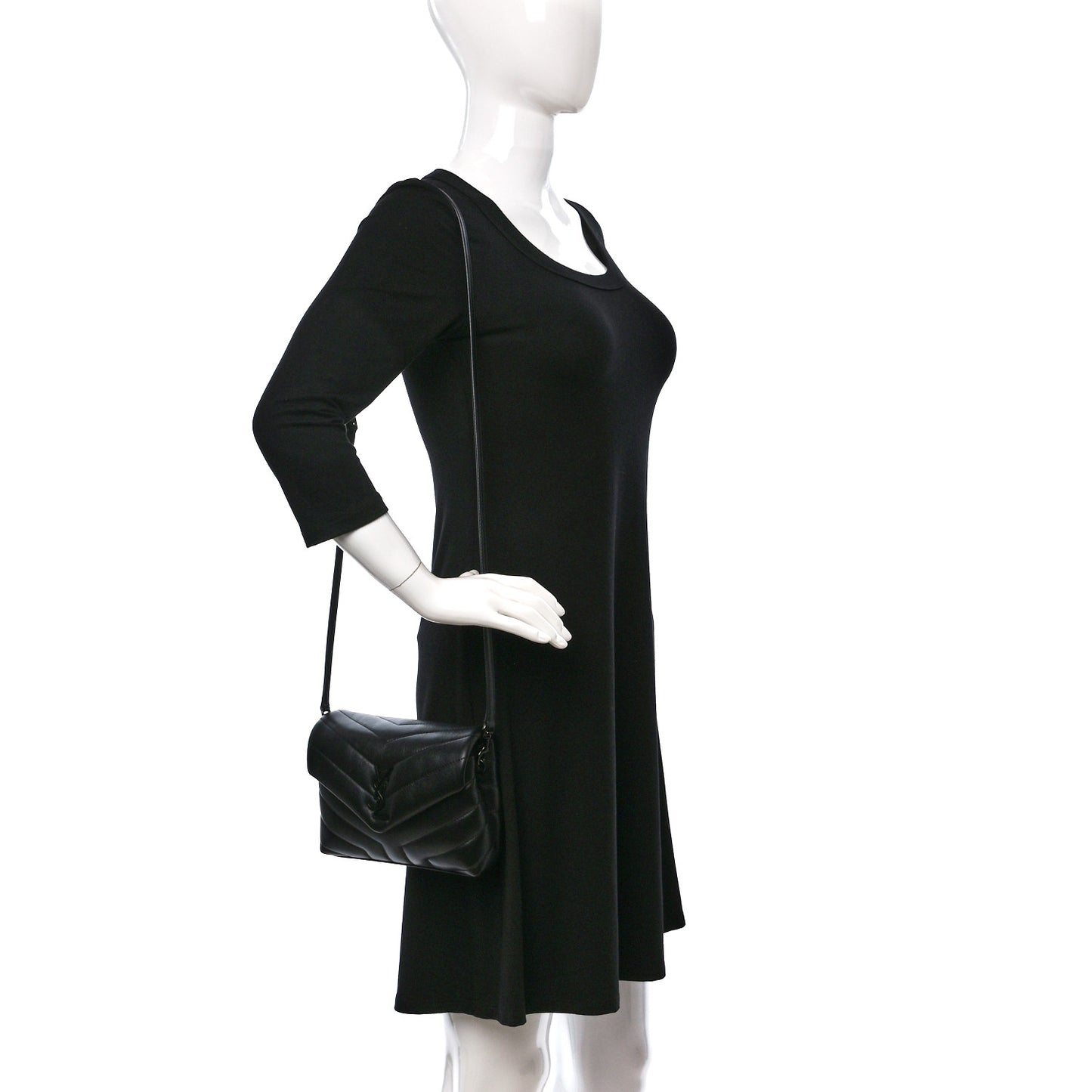 Calfskin Y Quilted Monogram Monochrome Toy Loulou Crossbody Bag Black