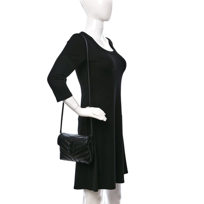 Saint Laurent Calfskin Y Quilted Monogram Monochrome Toy Loulou Crossbody Bag Black 2 of 10