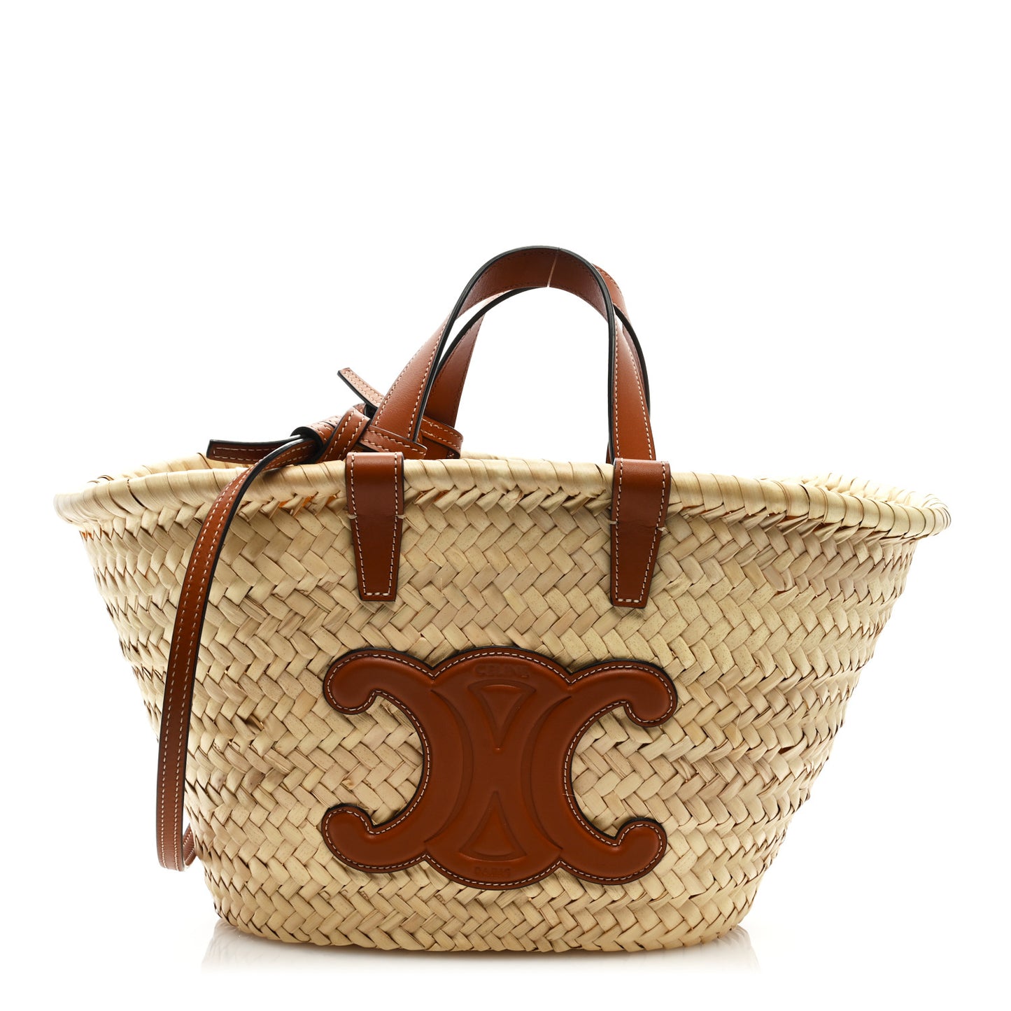 Raffia Calfskin Triomphe Teen Panier Tan
