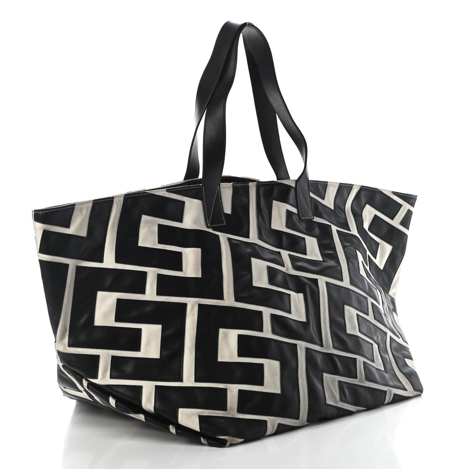 Celine Calfskin Logo Patchwork Cabas Black White 3 of 11