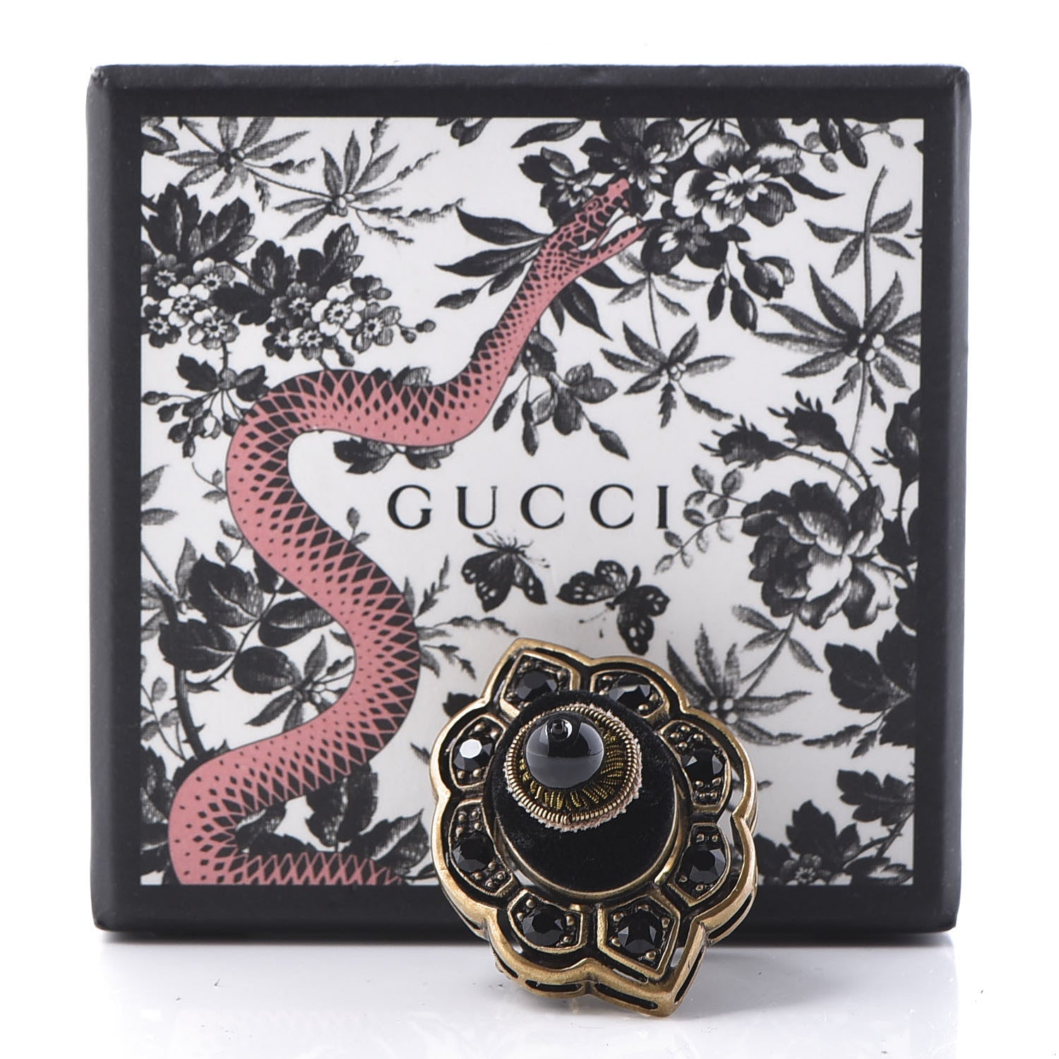 Gucci Metal Crystal Velvet Resin RIng 5 Aged Gold Black 6 of 6