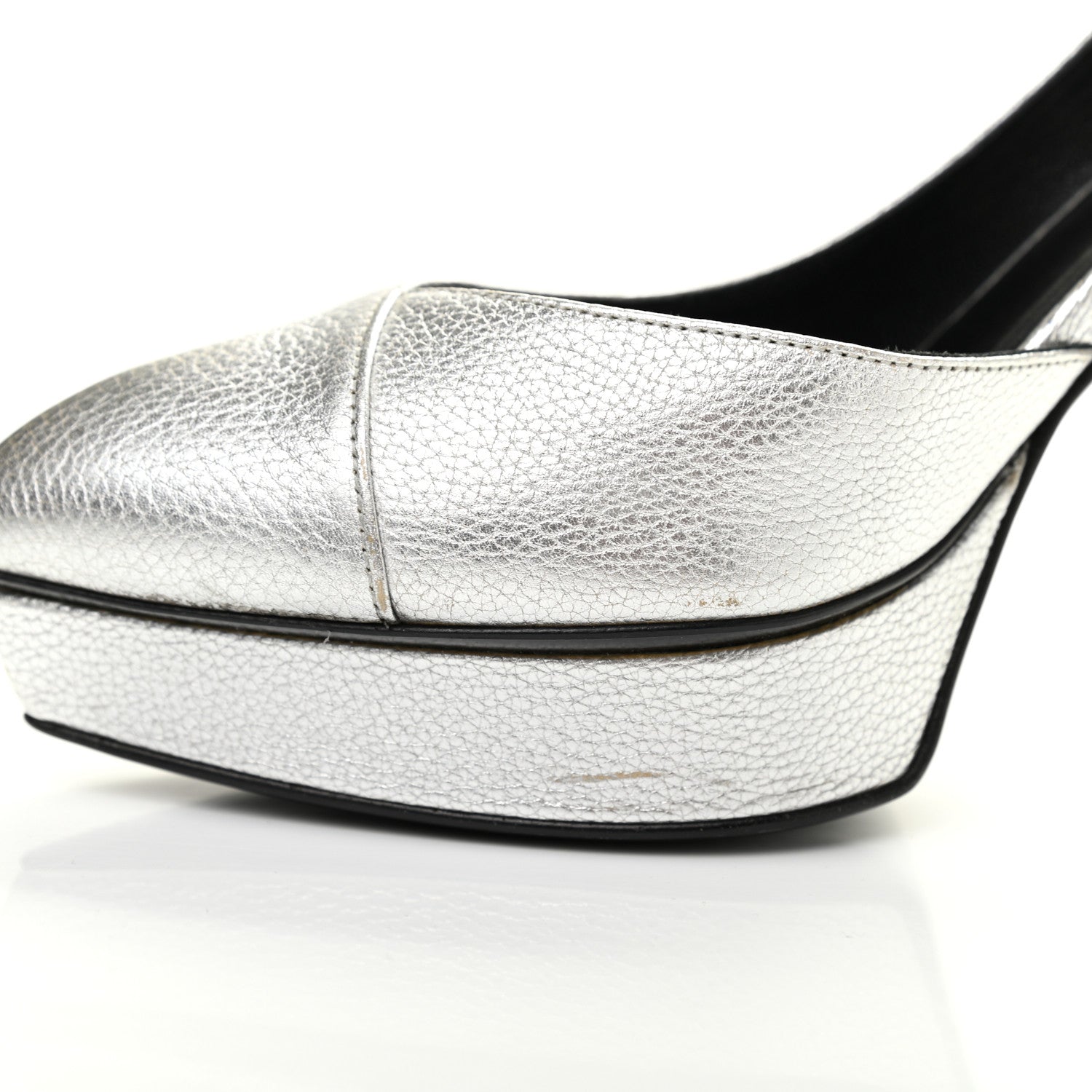Saint Laurent Metallic Grained Calfskin Janis 105 D'Orsay Pumps 36.5 Argento 15 of 18