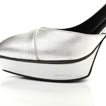 Saint Laurent Metallic Grained Calfskin Janis 105 D'Orsay Pumps 36.5 Argento 15 of 18