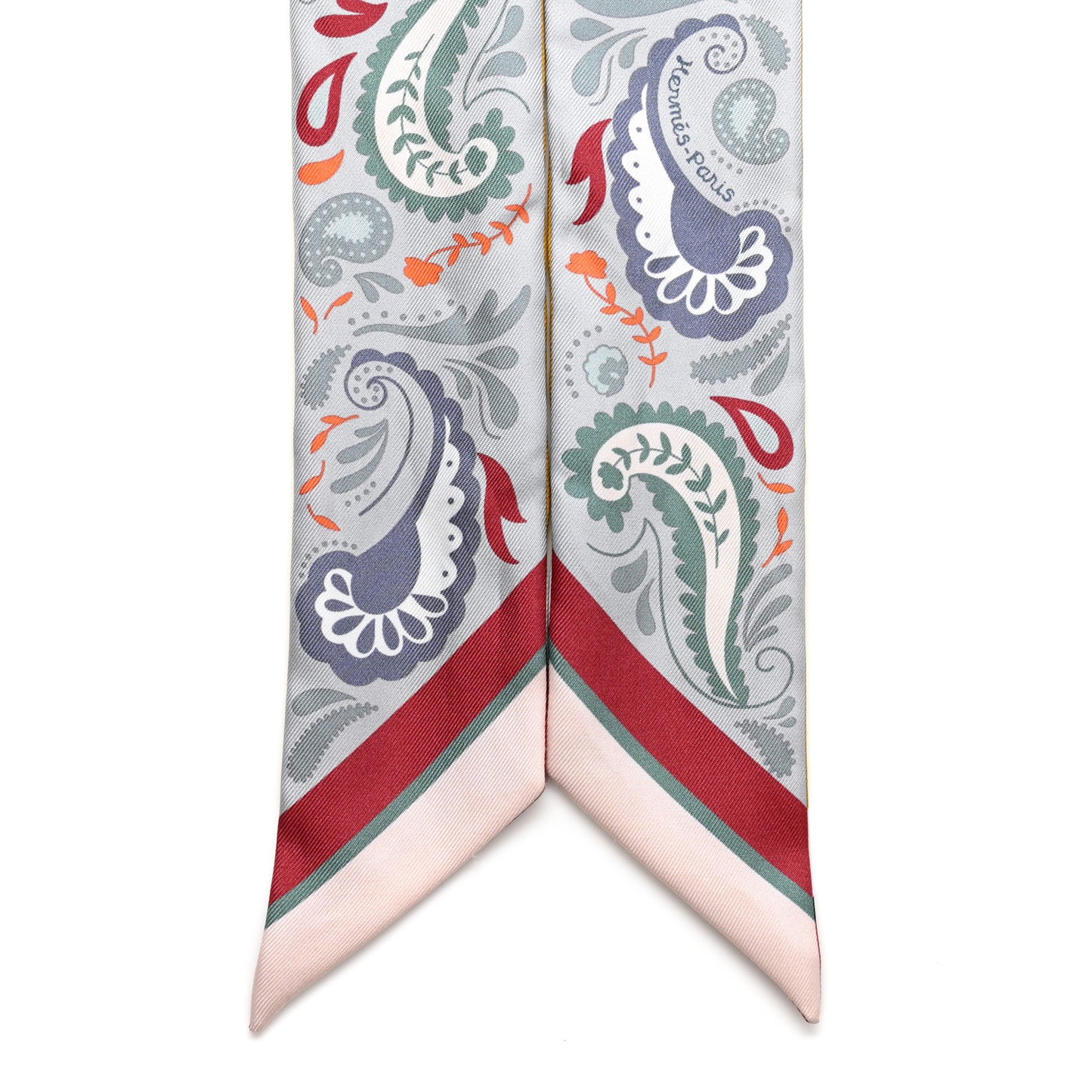Silk Guepards Bandana Twilly Gris Perle Rouge H
