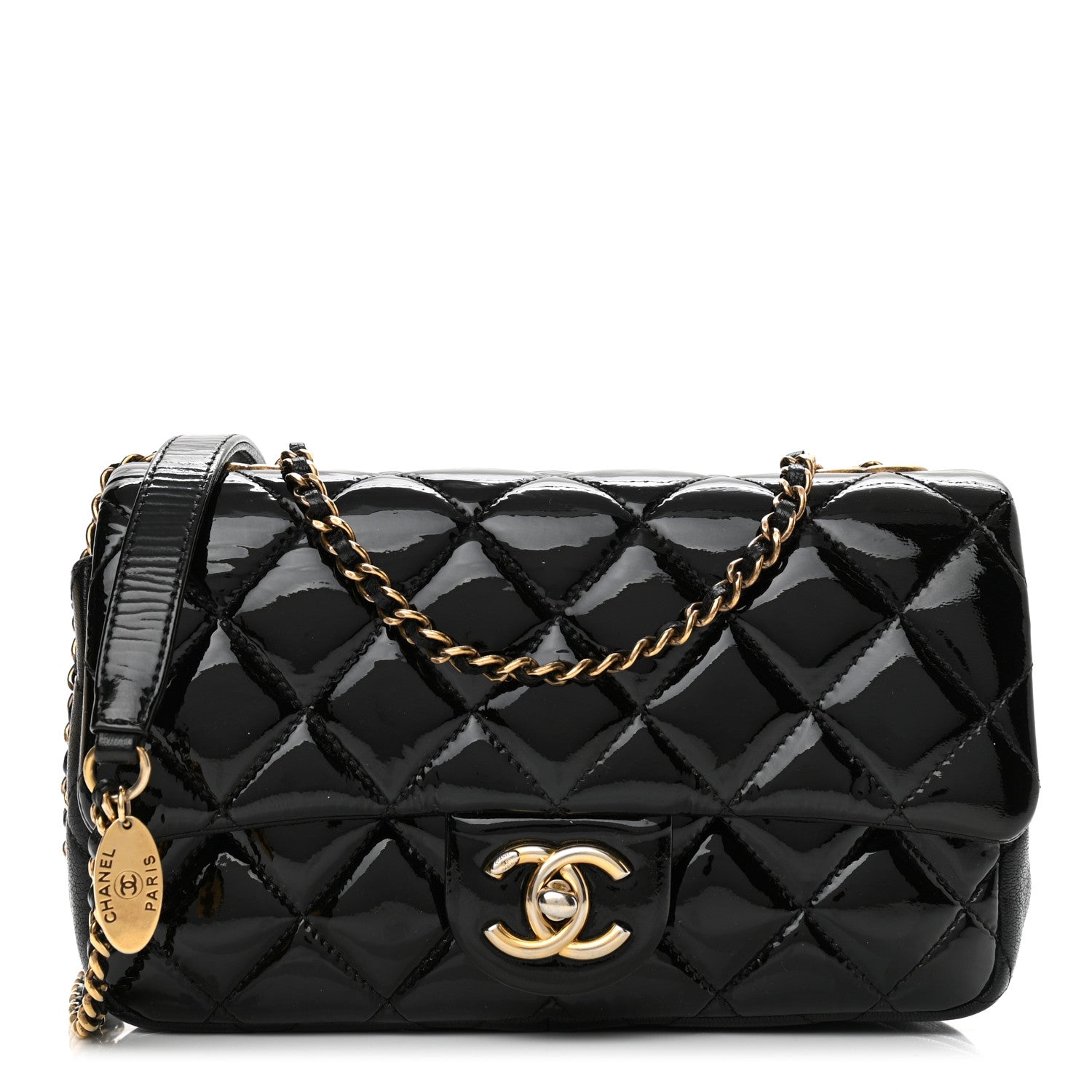 Chanel Patent Goatskin Quilted Small CC Eyelet Flap Black 1 of 8
