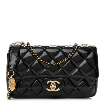 Chanel Patent Goatskin Quilted Small CC Eyelet Flap Black 1 of 8