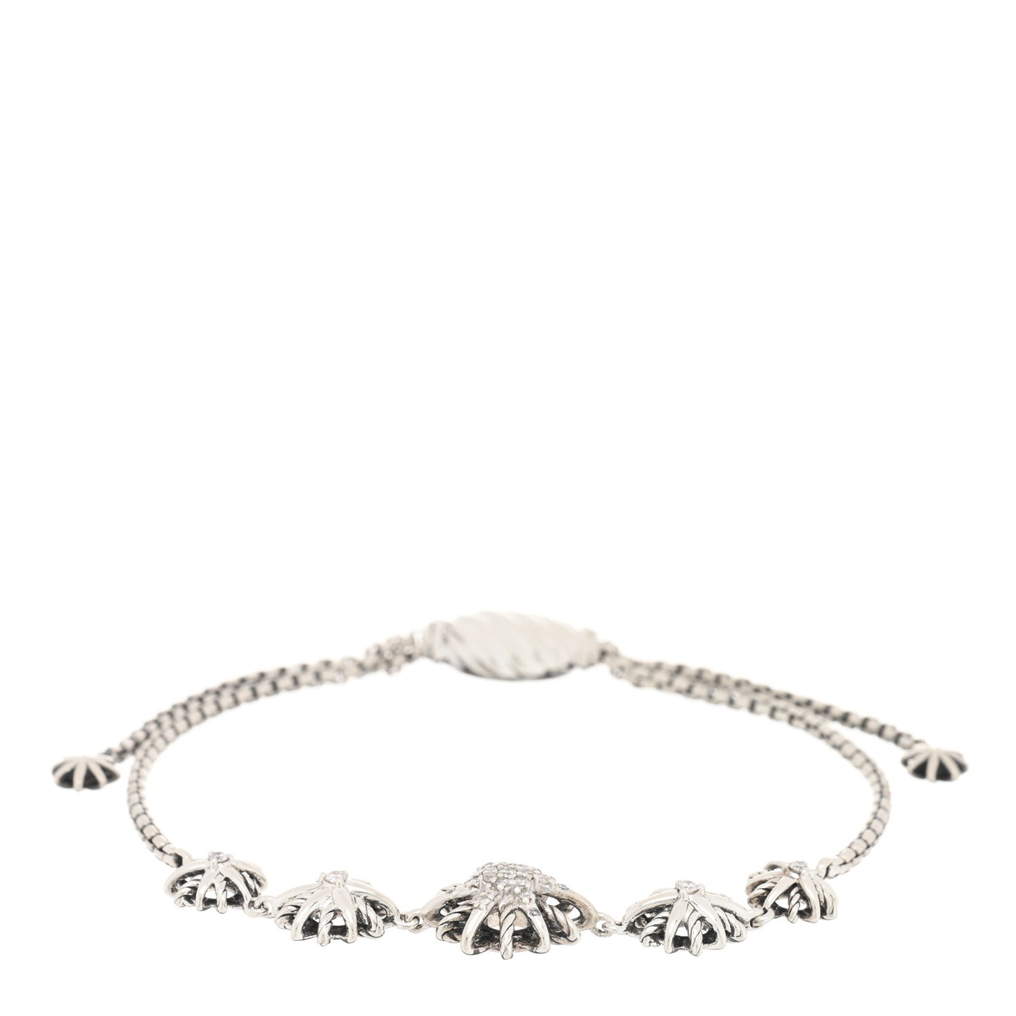 Sterling Silver Diamond Five Station Petite Starburst Chain Bracelet