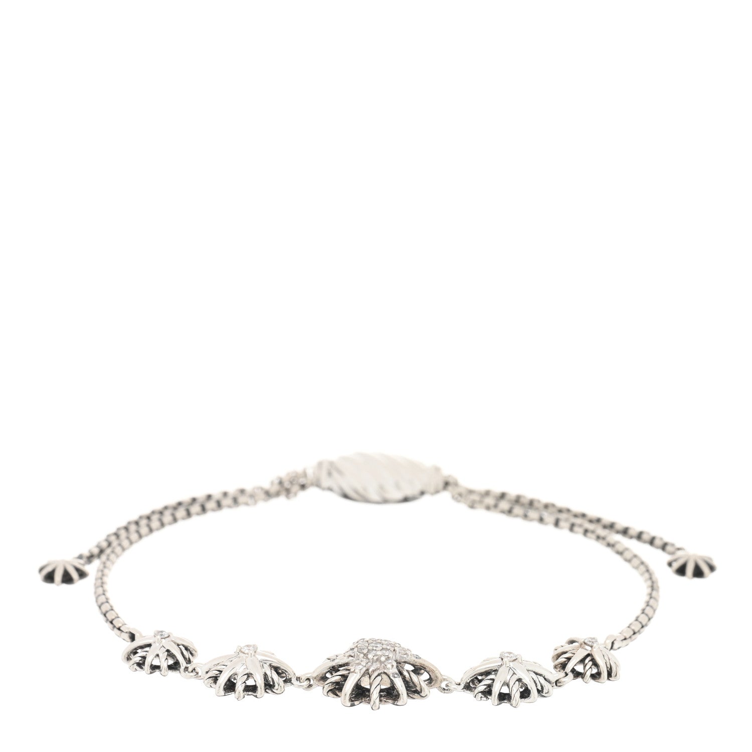 David Yurman Sterling Silver Diamond Five Station Petite Starburst Chain Bracelet 1 of 3